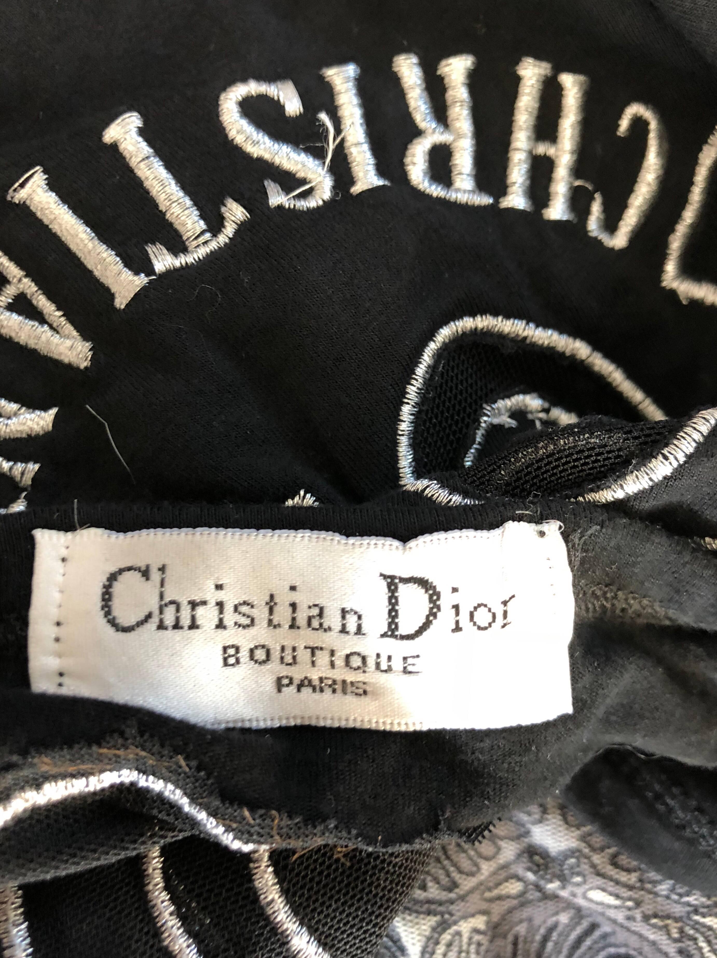 Christian Dior by John Galliano Black Silver Rhinestone Beaded Logo Shirt Top For Sale 3