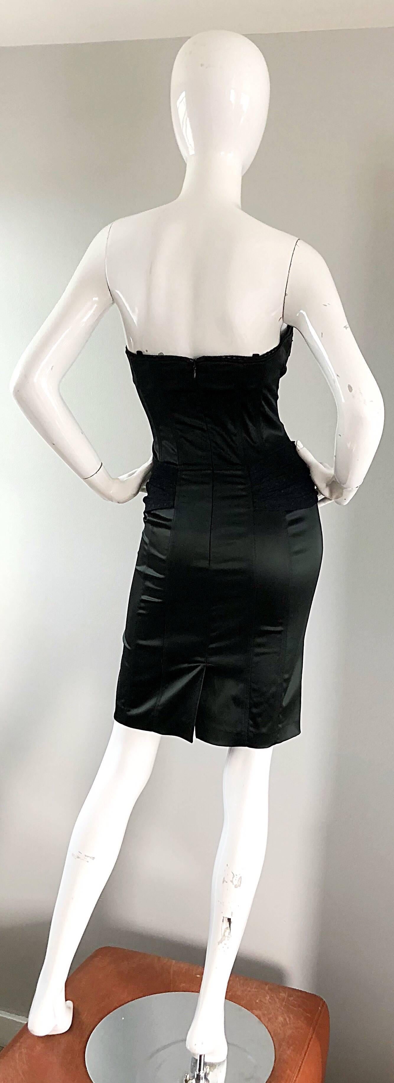 1990s John Galliano Sexy Black Silk Satin Strapless Vintage Bodycon 90s Dress In Excellent Condition In San Diego, CA