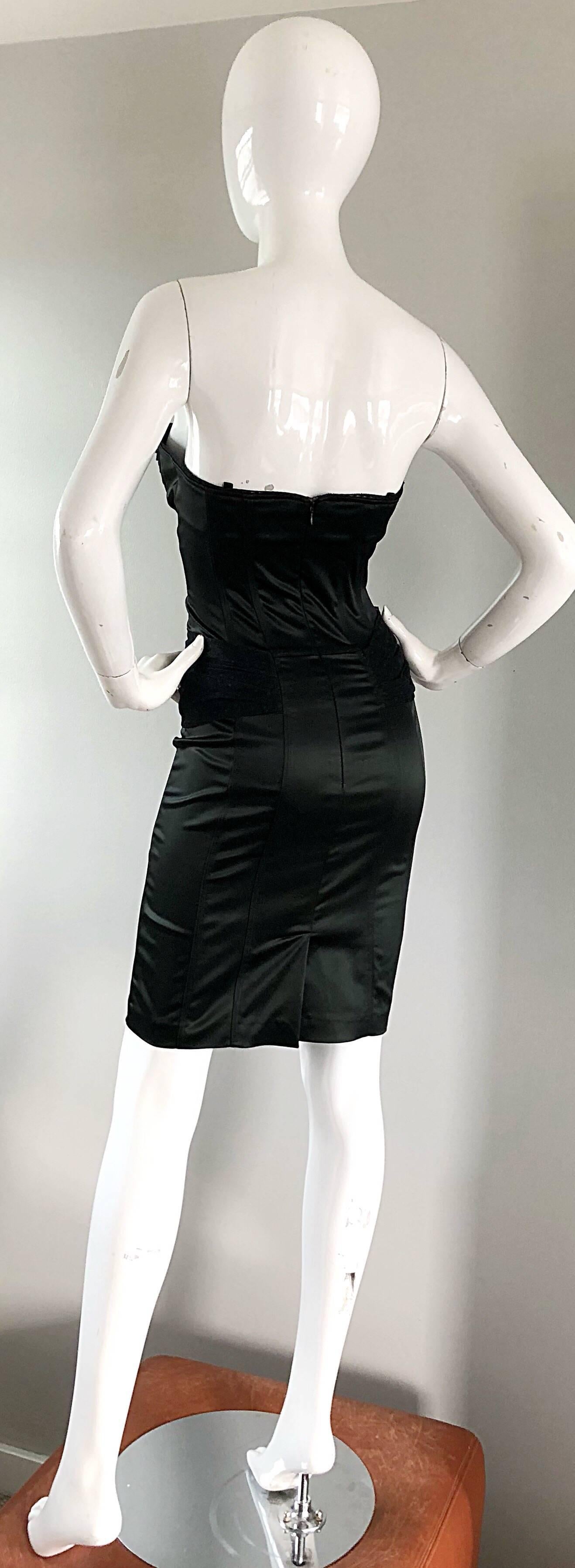 1990s John Galliano Sexy Black Silk Satin Strapless Vintage Bodycon 90s Dress 2