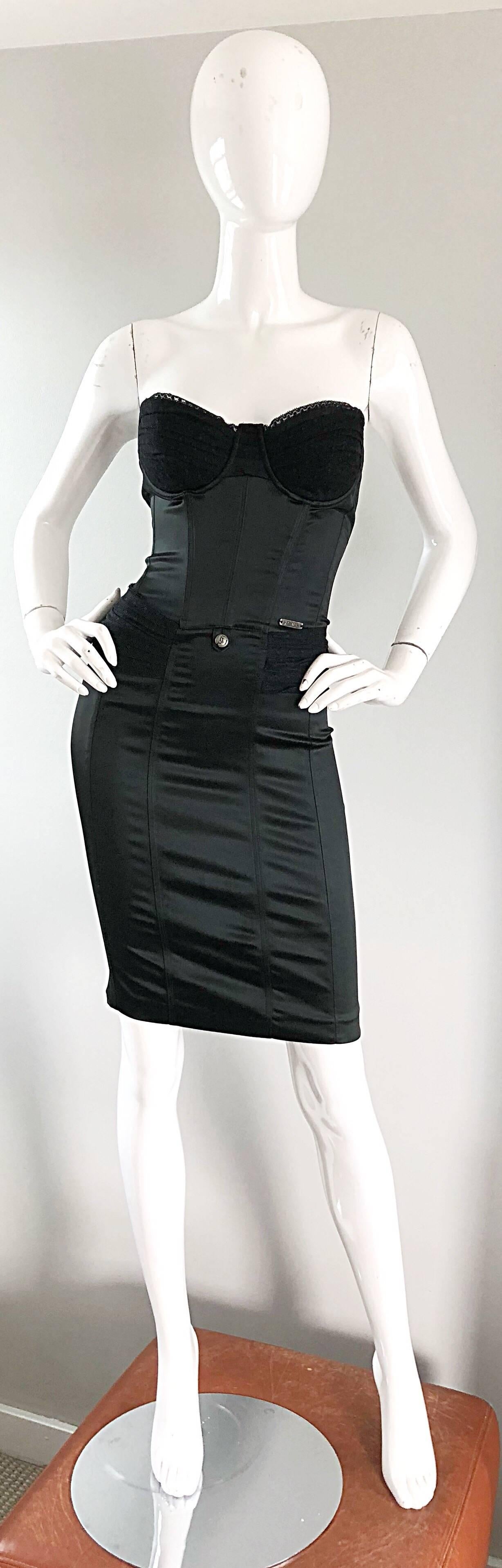 1990s John Galliano Sexy Black Silk Satin Strapless Vintage Bodycon 90s Dress 4