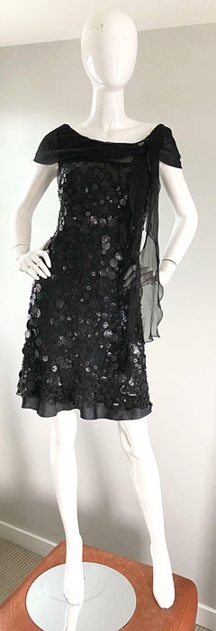 Moschino Cheap & Chic 1990s Black Size 6 Chiffon Paillettes Sequin Vintage Dress
