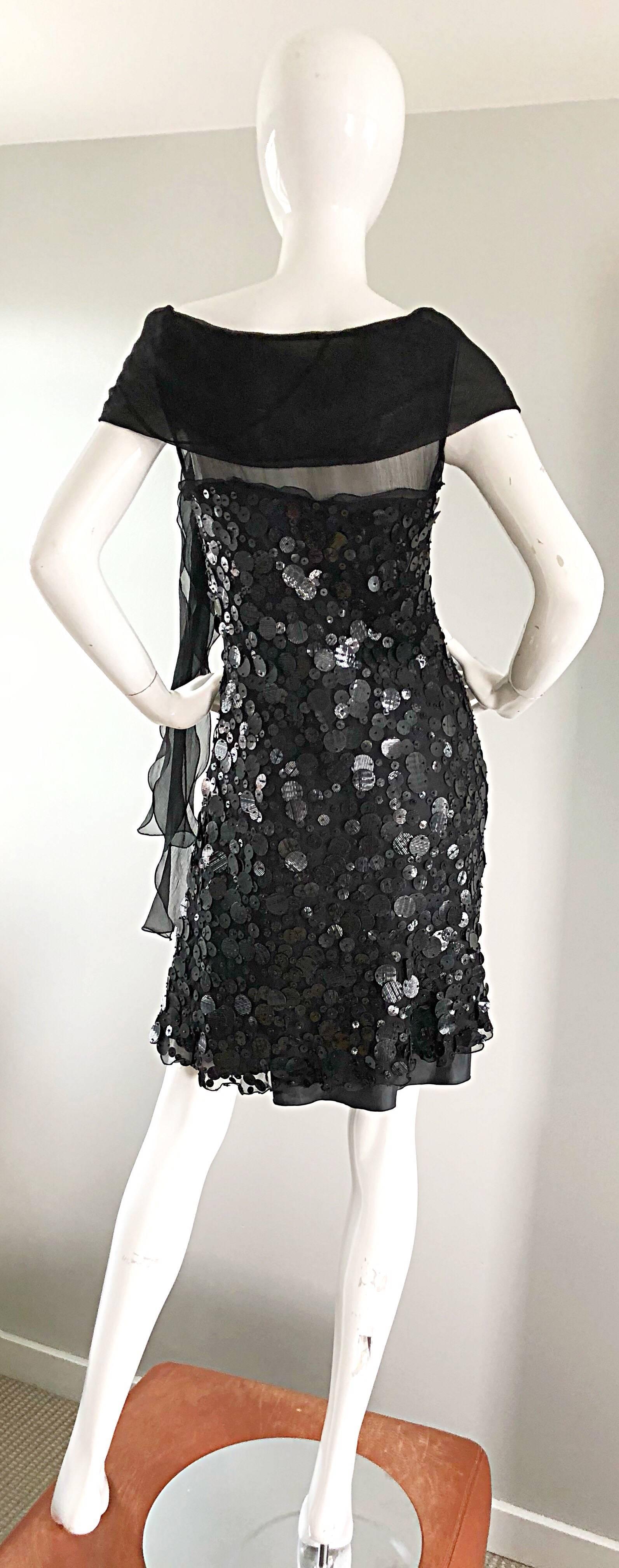 Women's Moschino Cheap & Chic 1990s Black Size 6 Chiffon Paillettes Sequin Vintage Dress For Sale