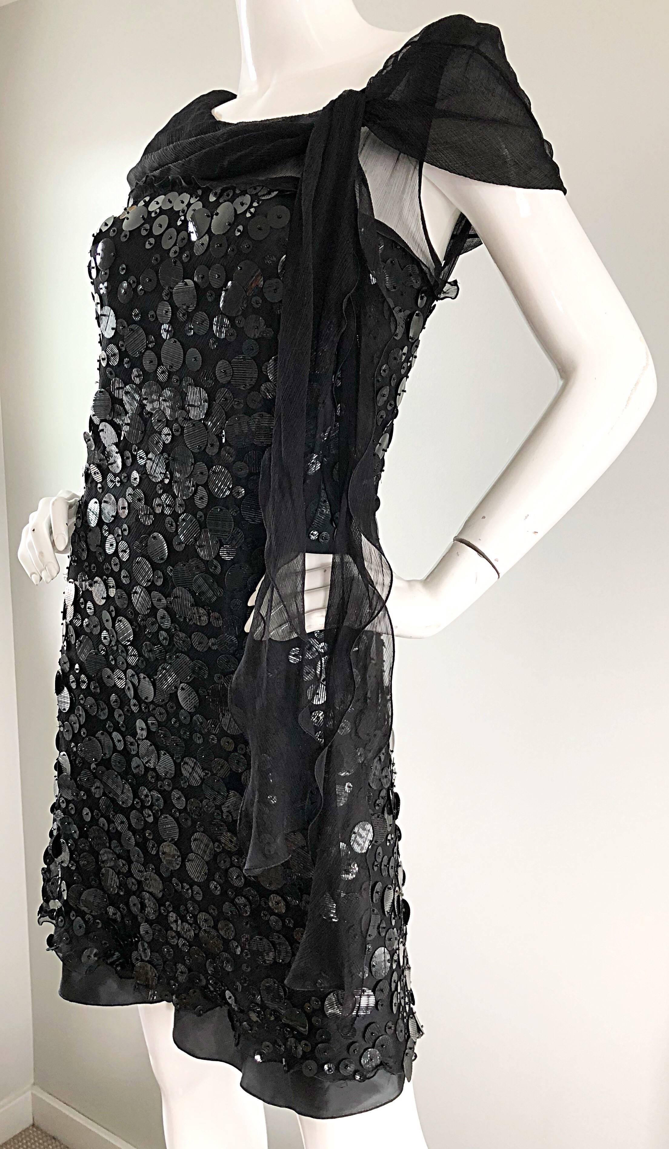Moschino Cheap & Chic 1990s Black Size 6 Chiffon Paillettes Sequin Vintage Dress For Sale 1