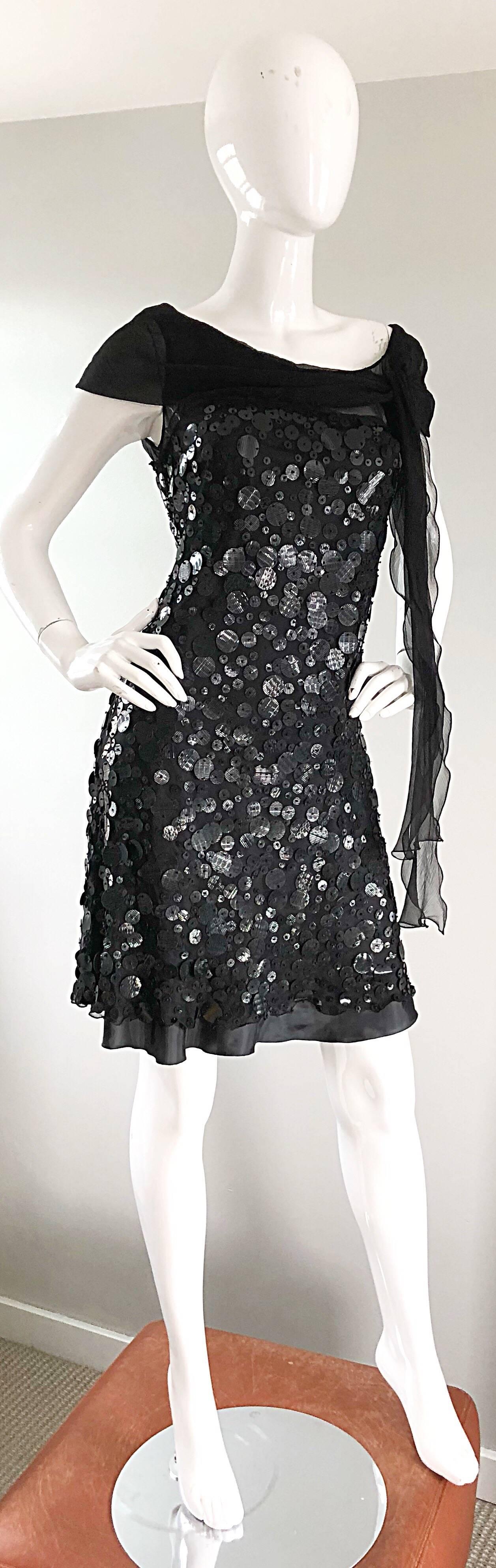 Moschino Cheap & Chic 1990s Black Size 6 Chiffon Paillettes Sequin Vintage Dress For Sale 2