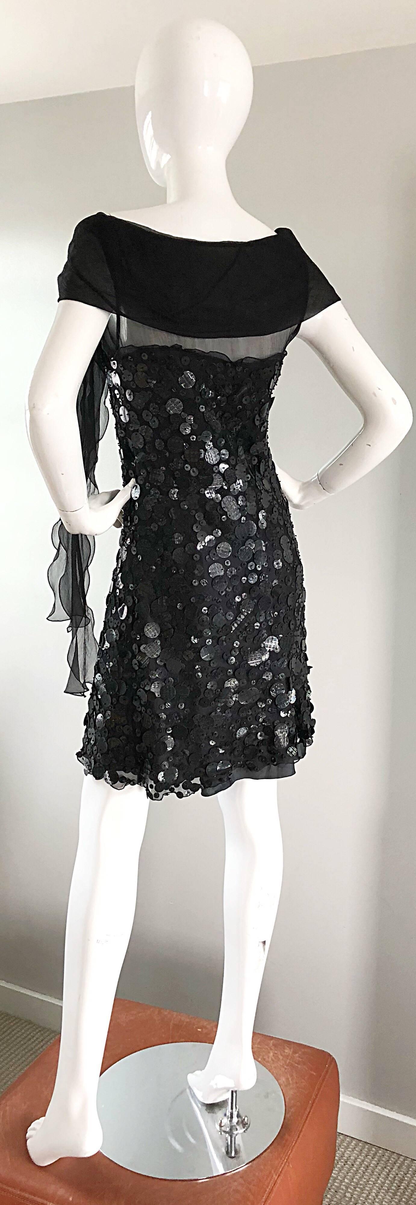 Moschino Cheap & Chic 1990s Black Size 6 Chiffon Paillettes Sequin Vintage Dress For Sale 3