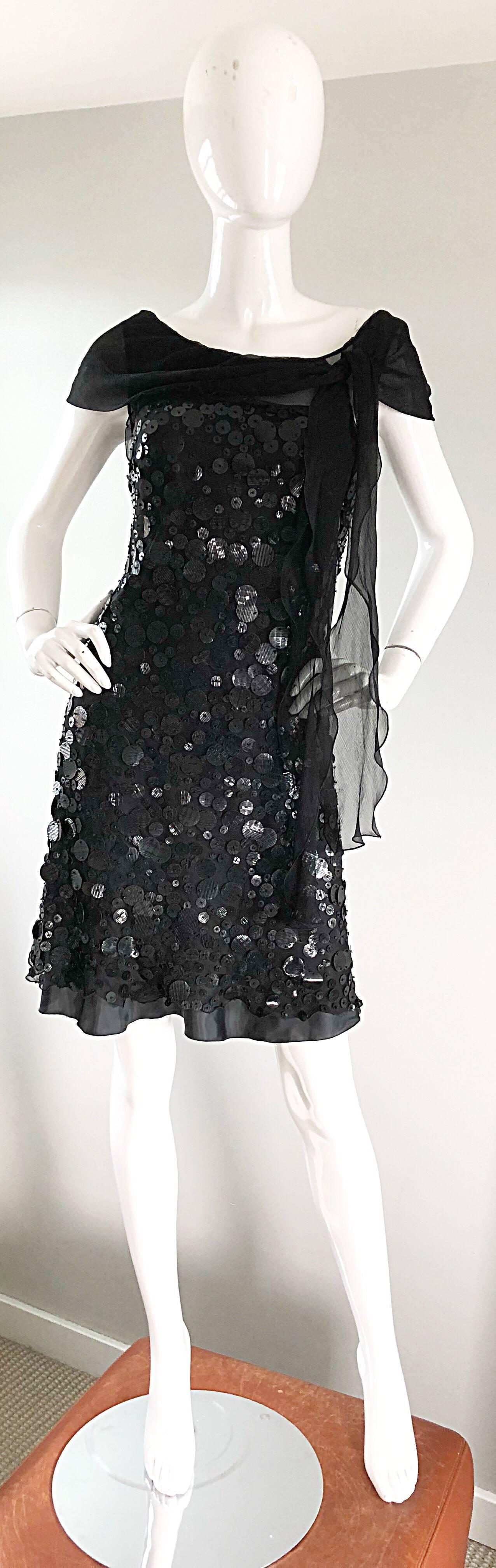 Moschino Cheap & Chic 1990s Black Size 6 Chiffon Paillettes Sequin Vintage Dress For Sale 4