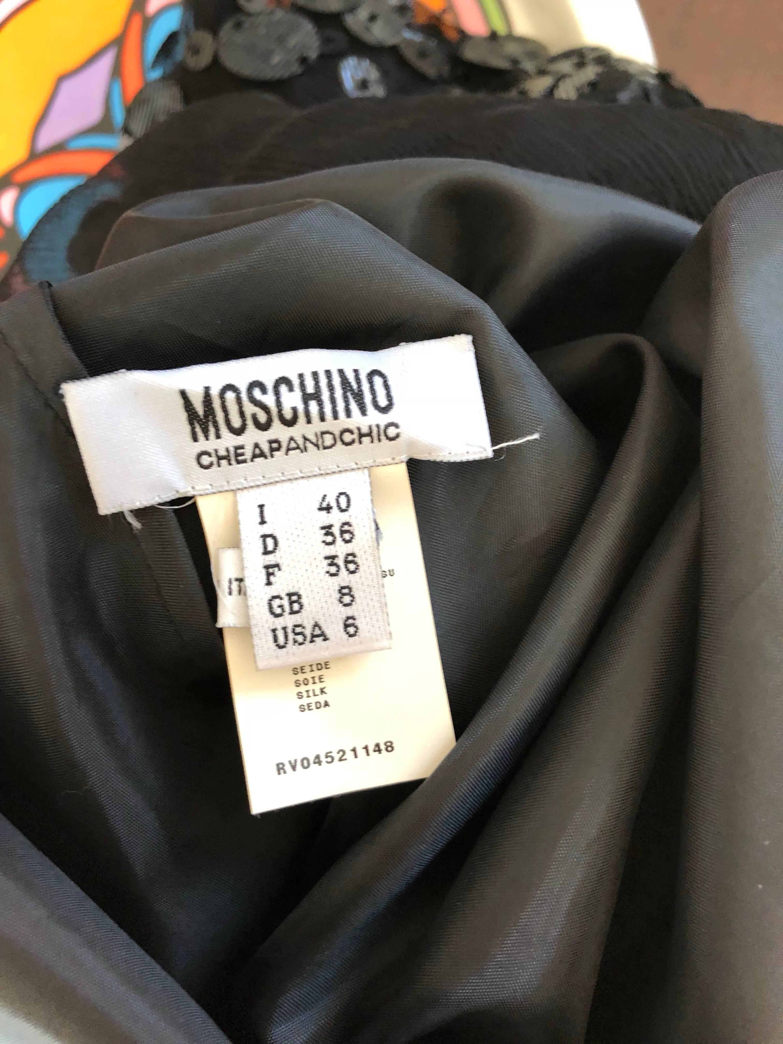 Moschino Cheap & Chic 1990er Schwarz Größe 6 Chiffon Pailletten Vintage Kleid im Angebot 6