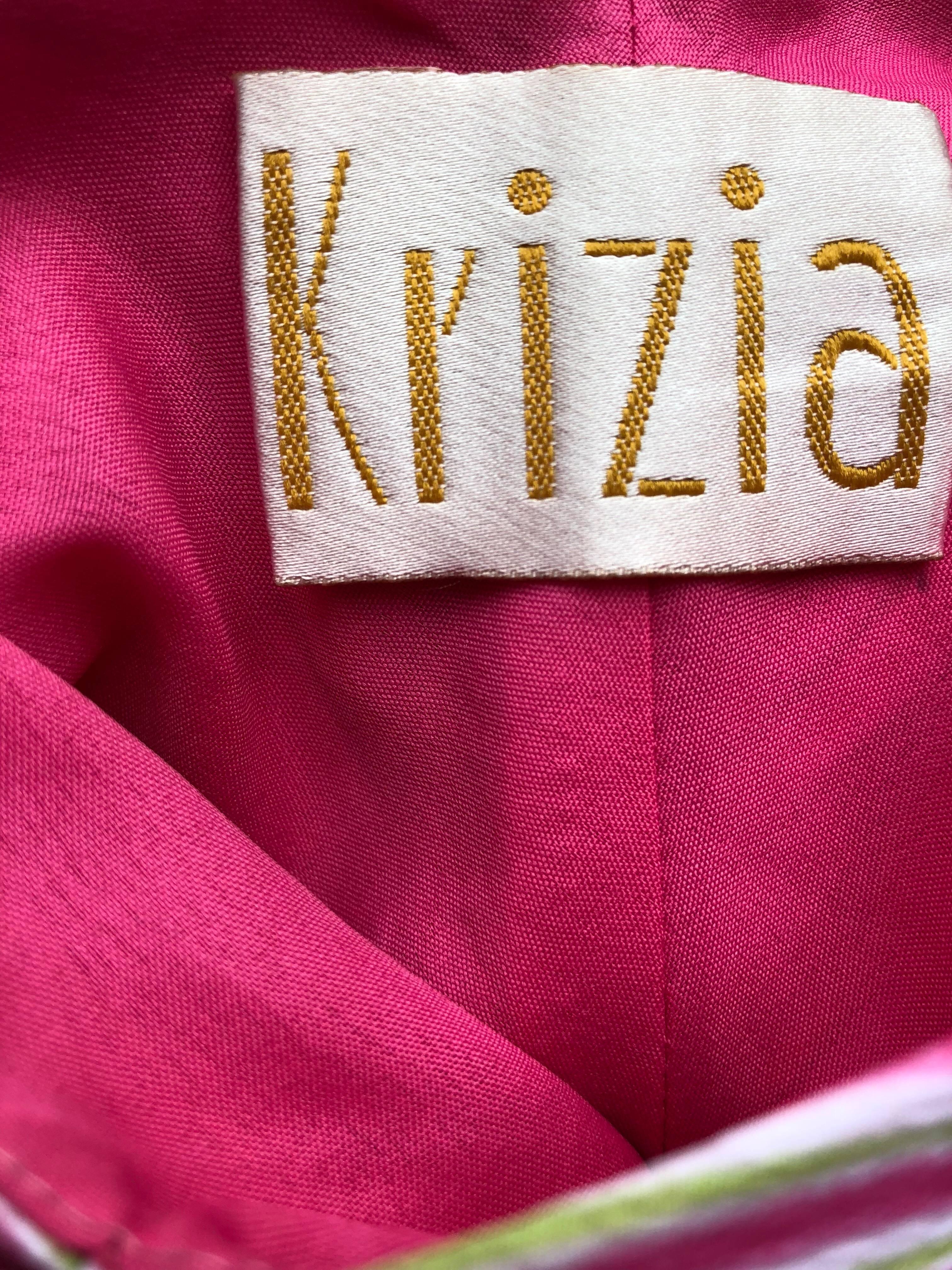 1990s Krizia Candy Stripe Op - Art Pink Squiggle 90s Vintage Silk Shift Dress  For Sale 3