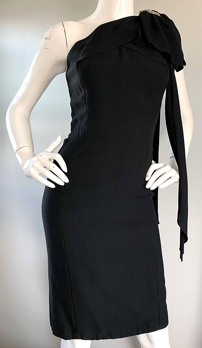 1950s Anita Modes Black Demi Couture One Shoulder Rhinestone 50s Wiggle ...