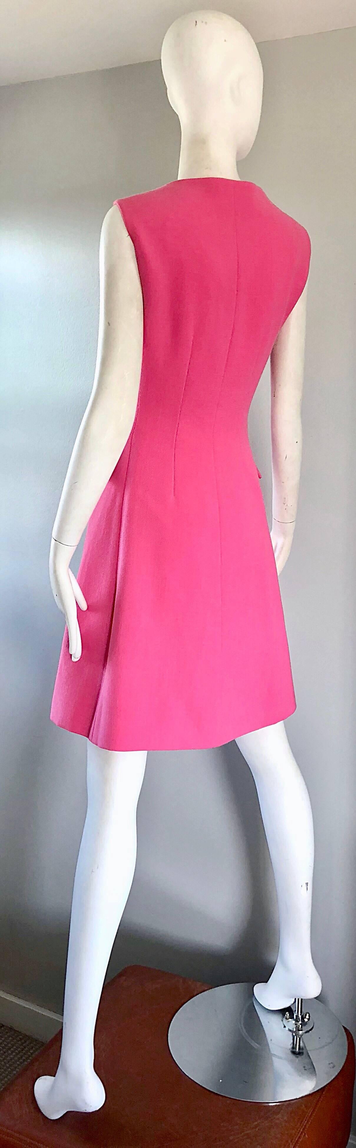 Jacques Fath Vintage Bubblegum Pink 1990s Does 1960s Couture Wool Shift Dress 3