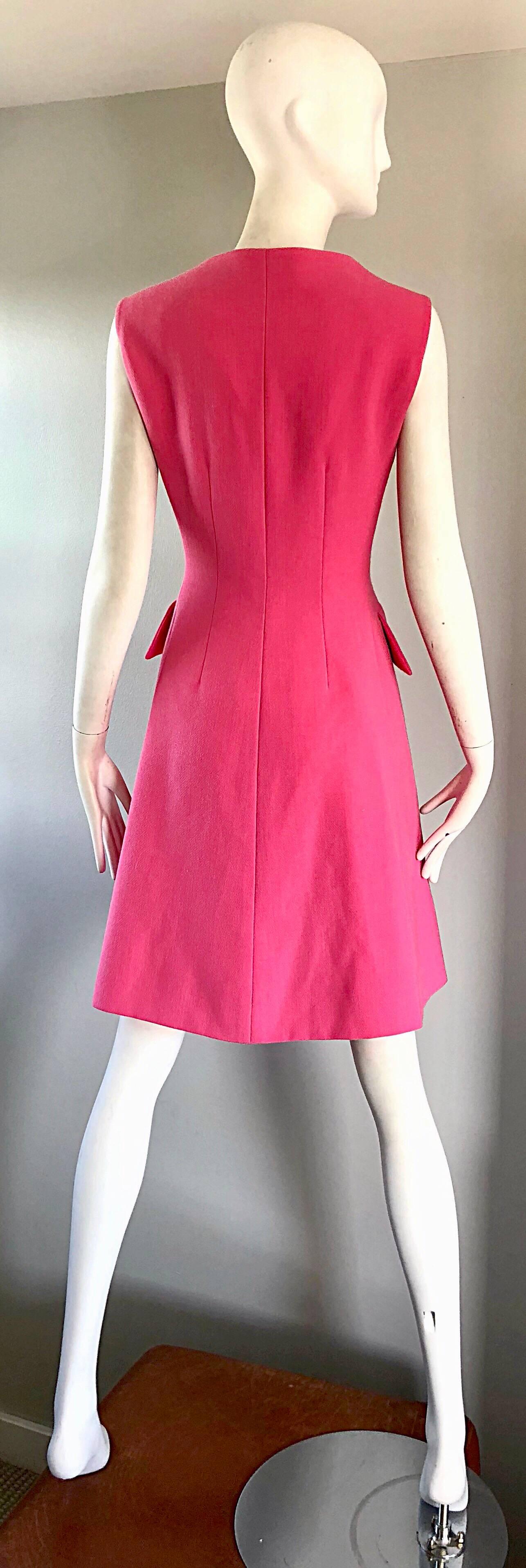 Jacques Fath Vintage Bubblegum Pink 1990s Does 1960s Couture Wool Shift Dress 4