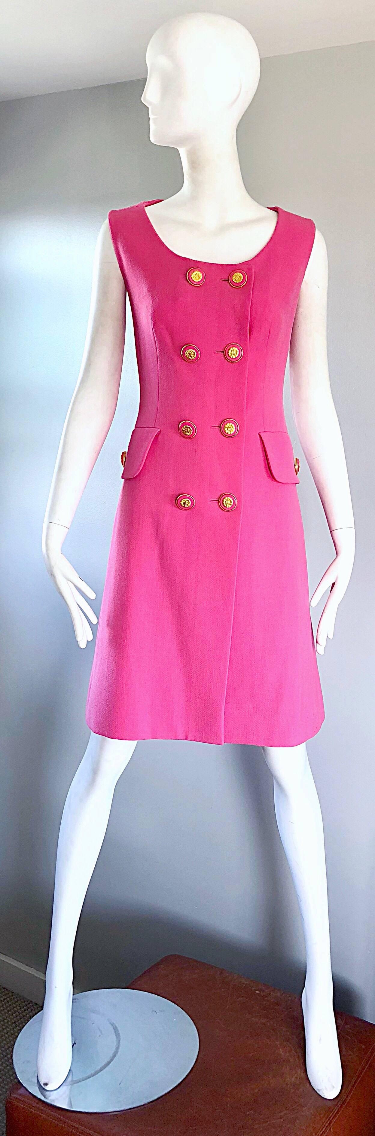 Jacques Fath Vintage Bubblegum Pink 1990s Does 1960s Couture Wool Shift Dress 5