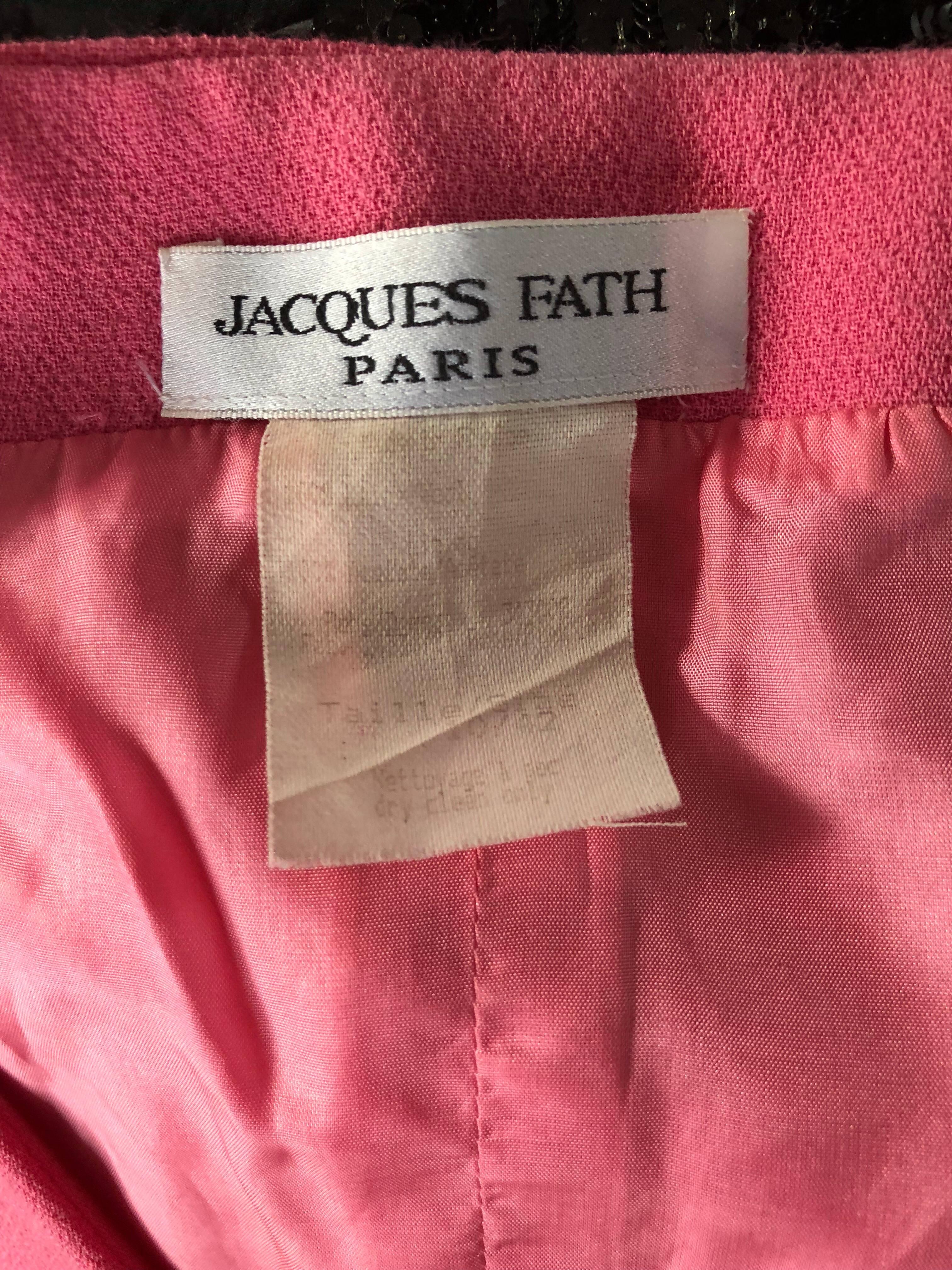 Jacques Fath Vintage Bubblegum Pink 1990s Does 1960s Couture Wool Shift Dress 6