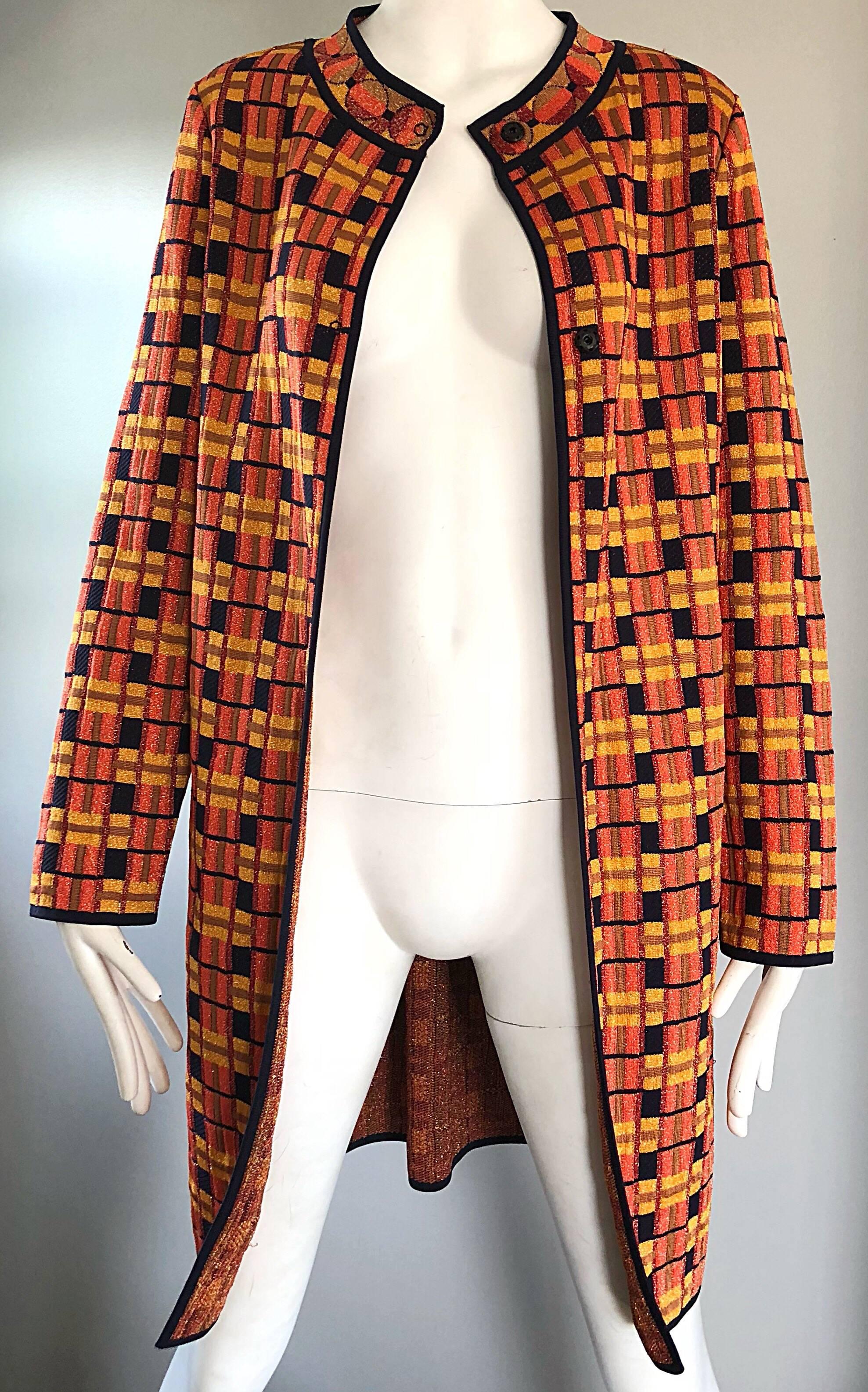 Missoni 1990s Vintage Burnt Orange + Yellow Metallic Autumnal Jacket Cardigan In Excellent Condition In San Diego, CA