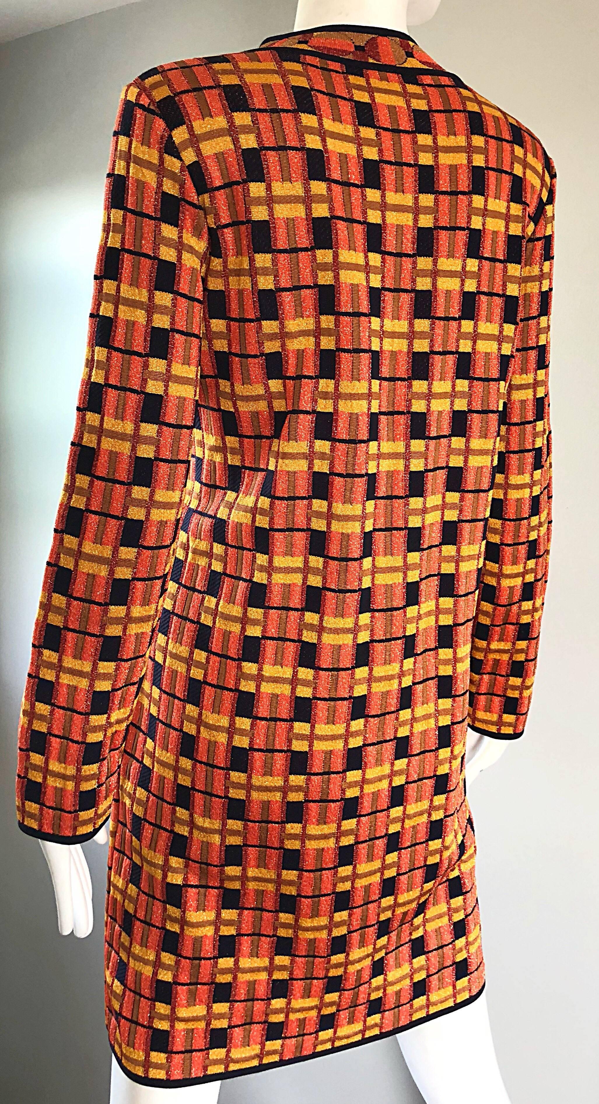 Women's Missoni 1990s Vintage Burnt Orange + Yellow Metallic Autumnal Jacket Cardigan