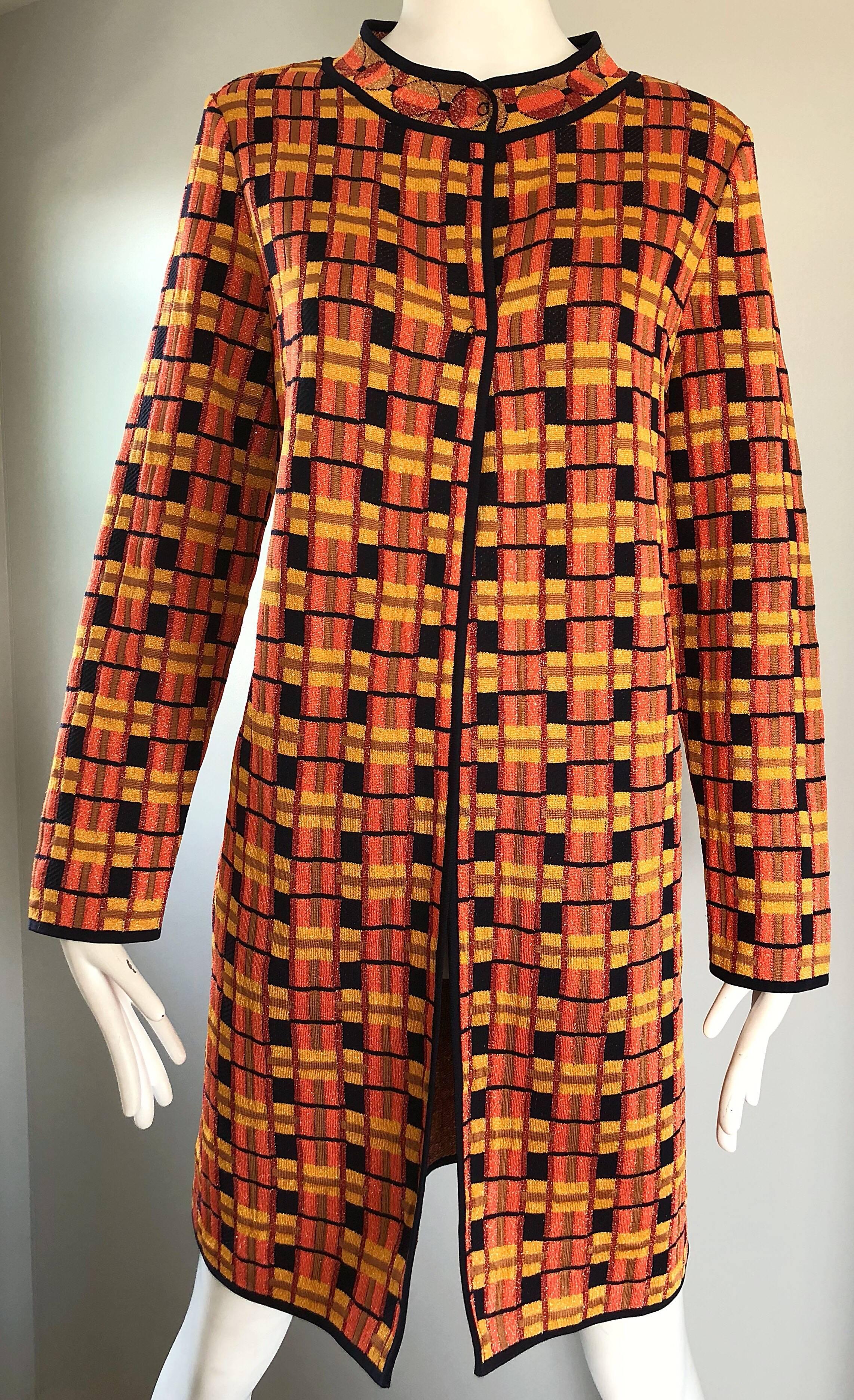 Missoni 1990s Vintage Burnt Orange + Yellow Metallic Autumnal Jacket Cardigan 1