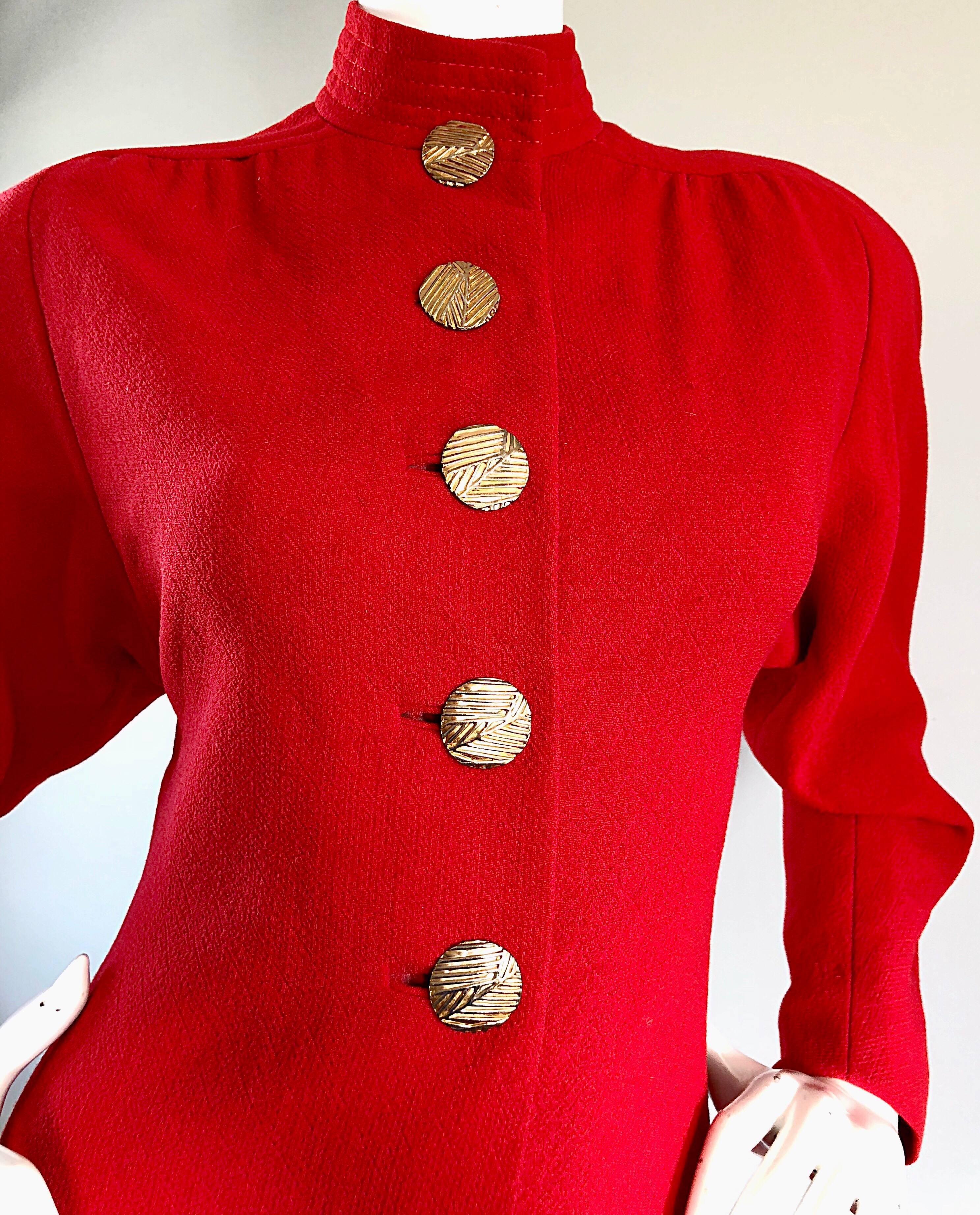 Bellissimo abito vintage Galanos Lipstick Red Avant Garde 1980e in lana taglia 6 / 8 In condizioni ottime in vendita a San Diego, CA