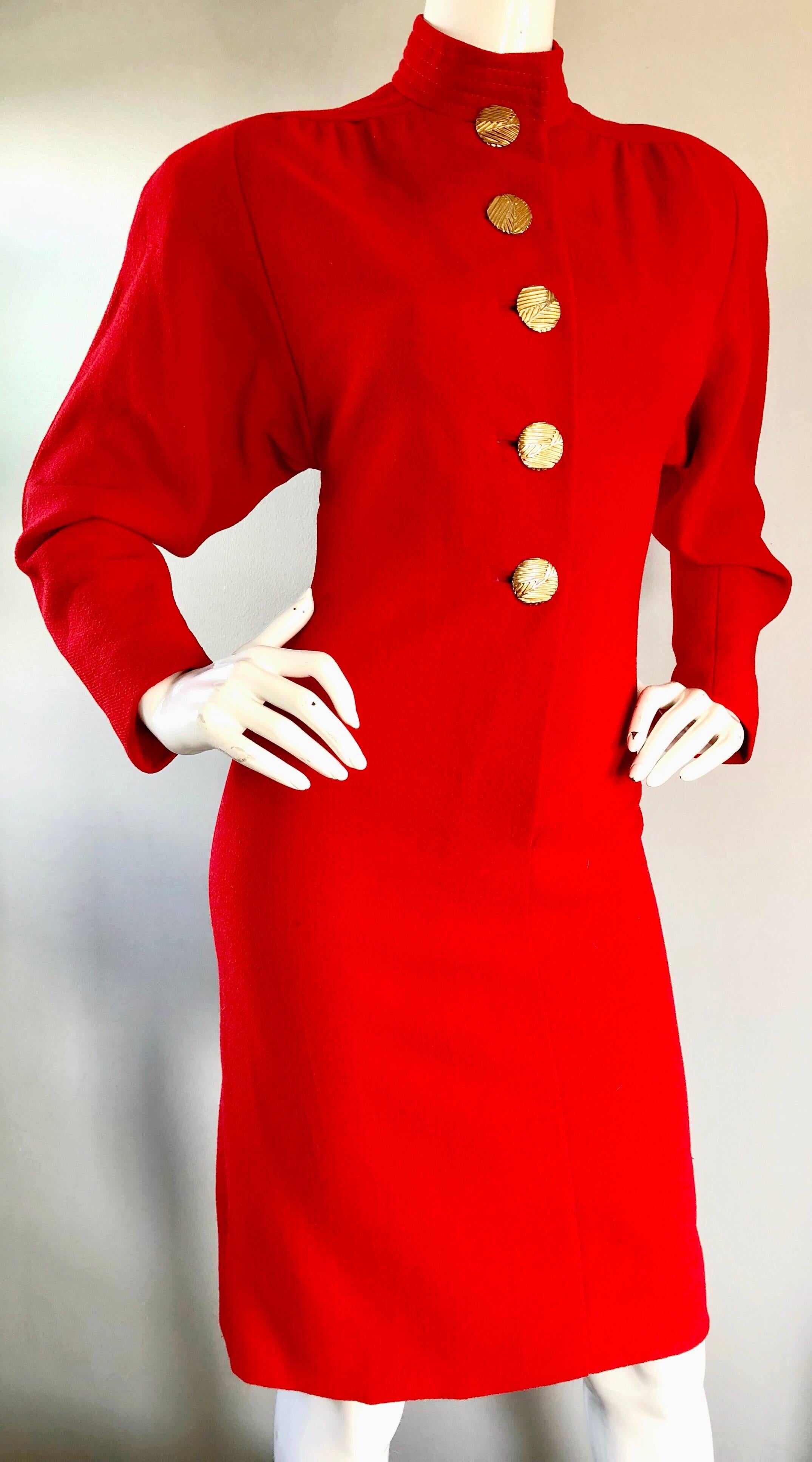 Beautiful Vintage Galanos Lipstick Red Avant Garde 1980s Wool Size 6 / 8 Dress  For Sale 2