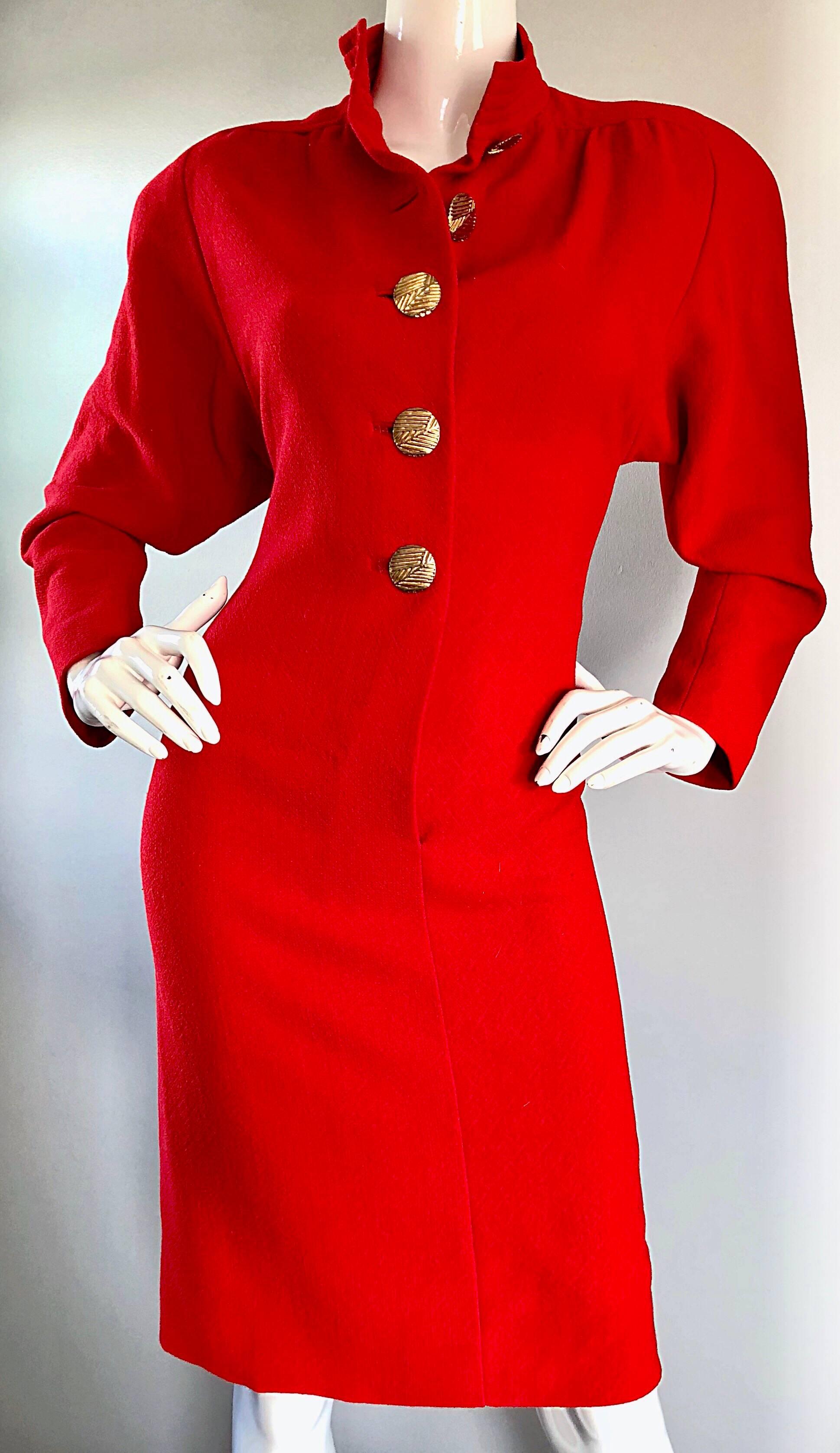 Beautiful Vintage Galanos Lipstick Red Avant Garde 1980s Wool Size 6 / 8 Dress  For Sale 3