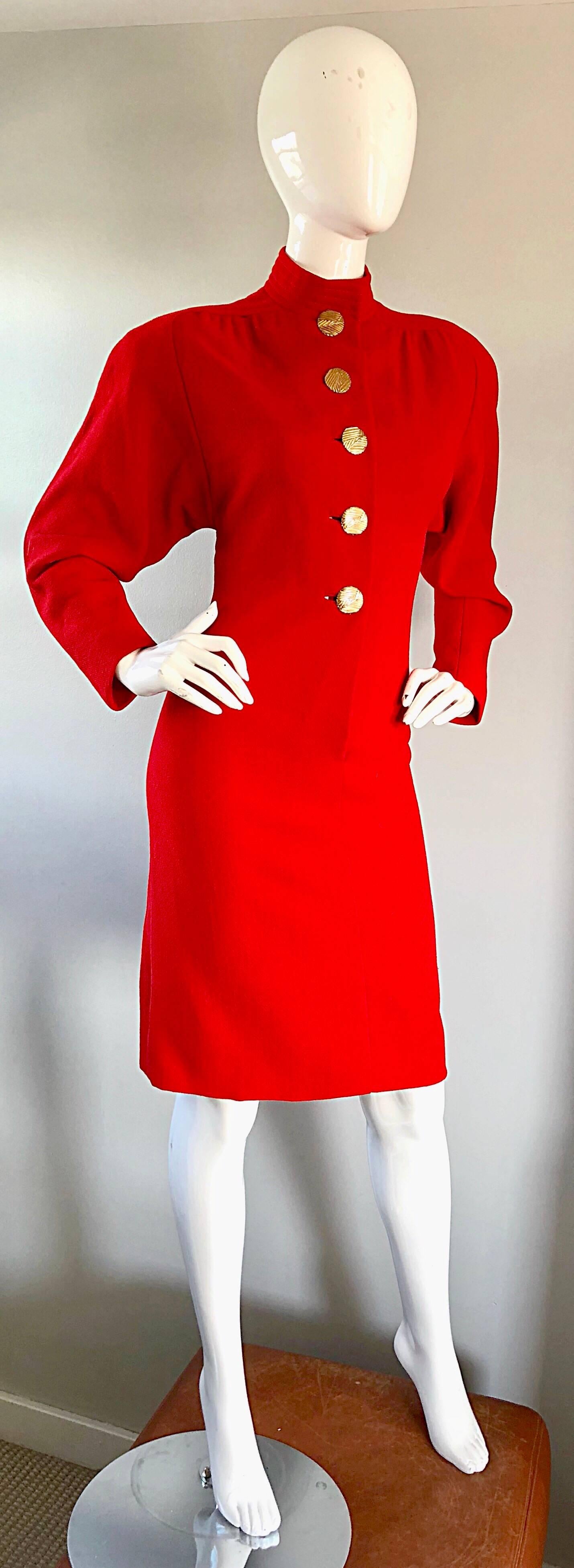 Beautiful Vintage Galanos Lipstick Red Avant Garde 1980s Wool Size 6 / 8 Dress  For Sale 4