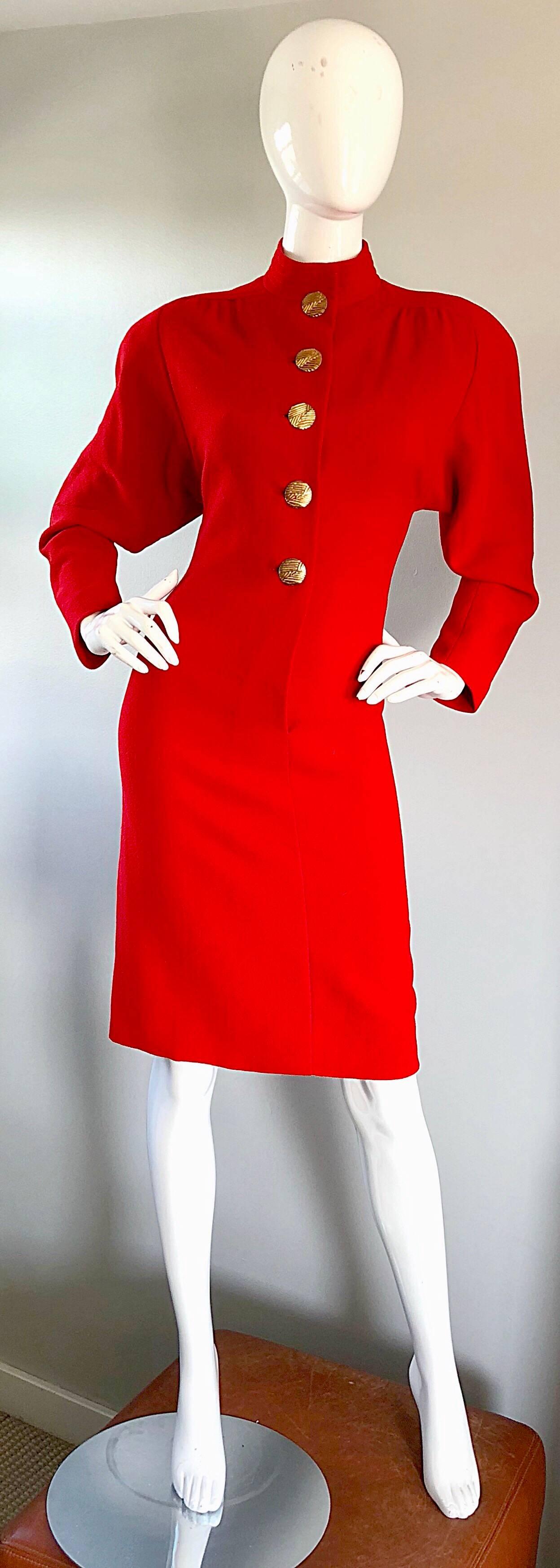 Beautiful Vintage Galanos Lipstick Red Avant Garde 1980s Wool Size 6 / 8 Dress  For Sale 5