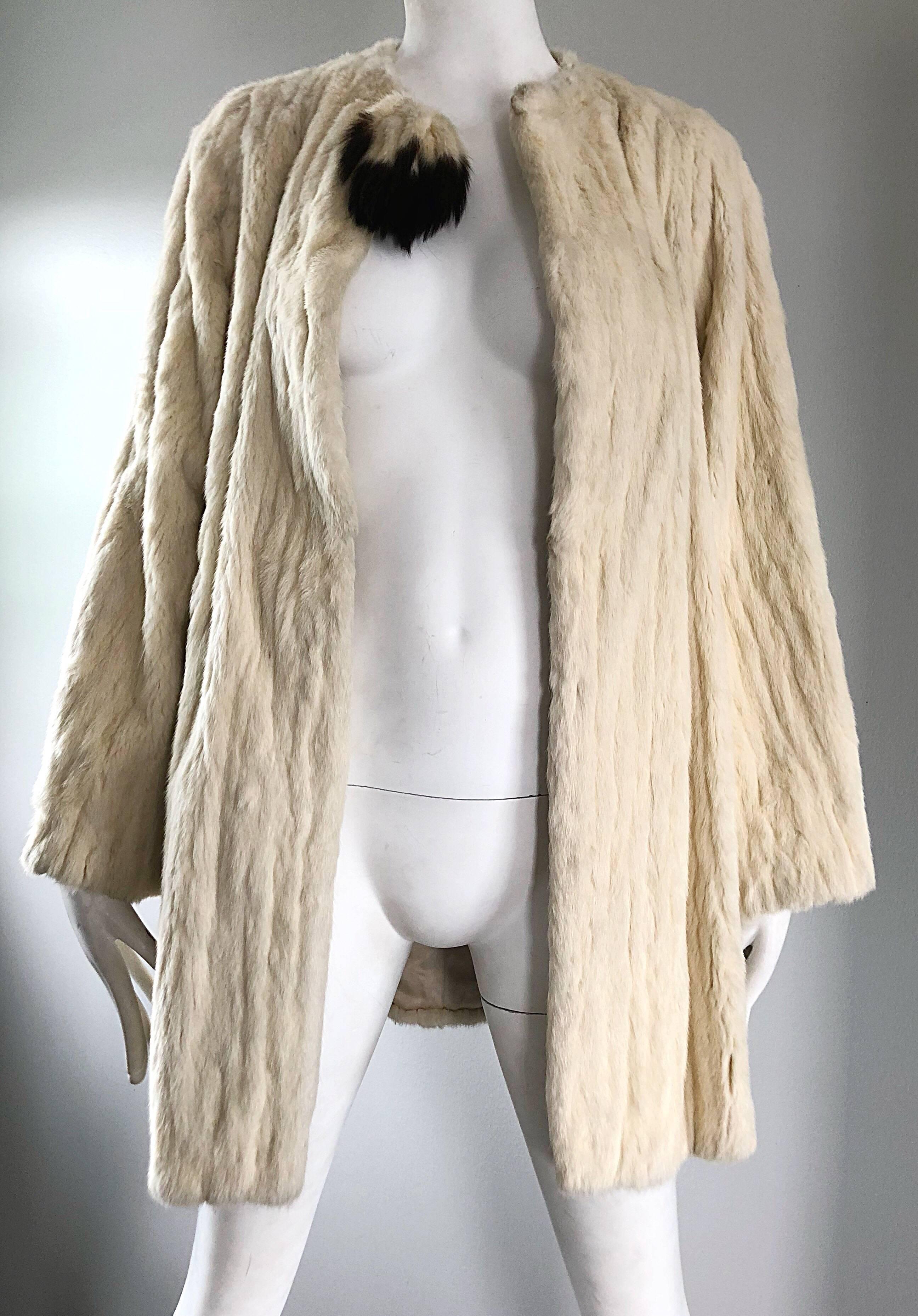 Rare 1930 Ermine Winter White Luxurious Fur Jacket Coat w/ Tail Collar Detail 1