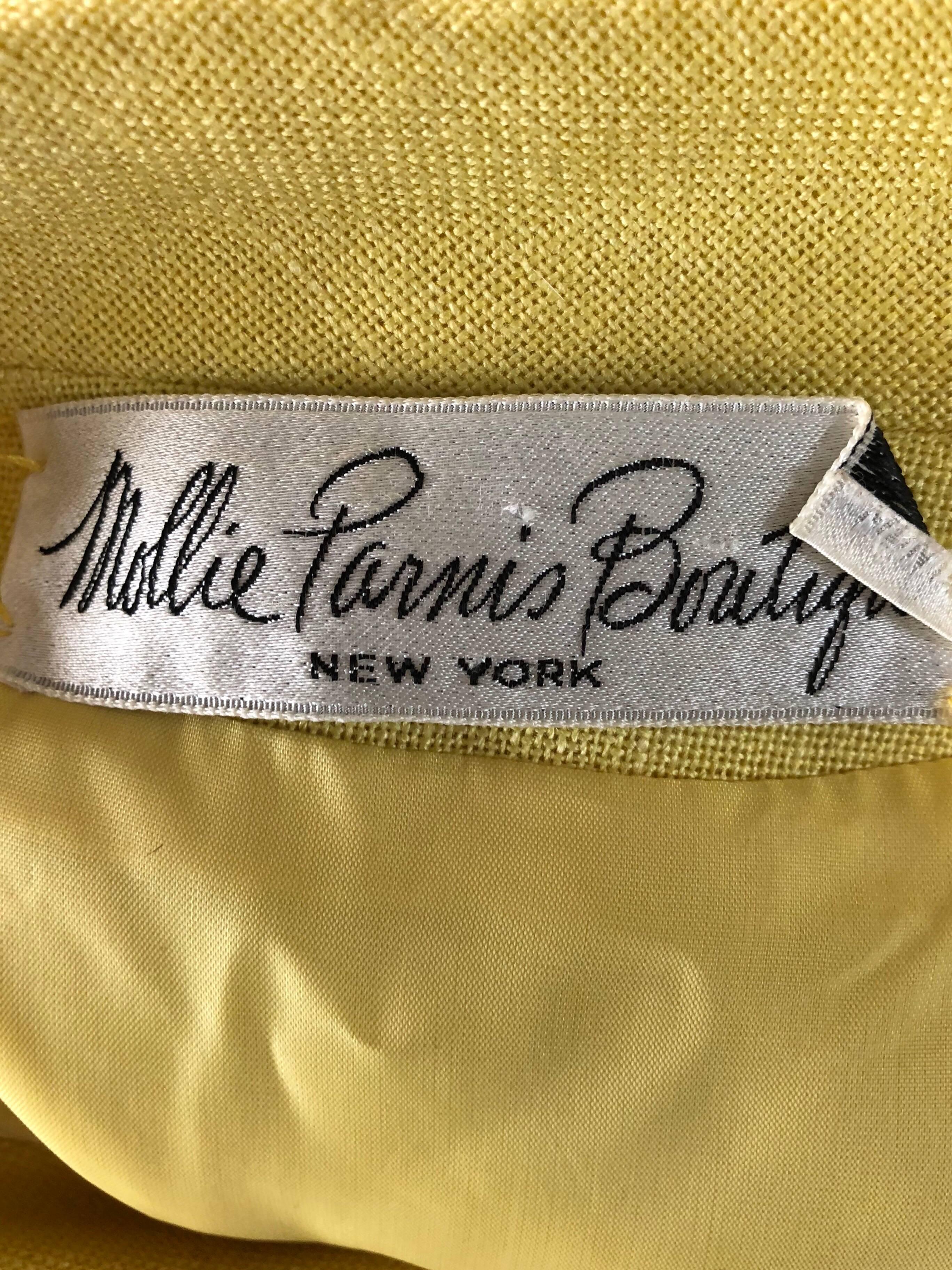 Mollie Parnis Canary Yellow Linen Vintage Belted Shirt Dress, 1950s  5