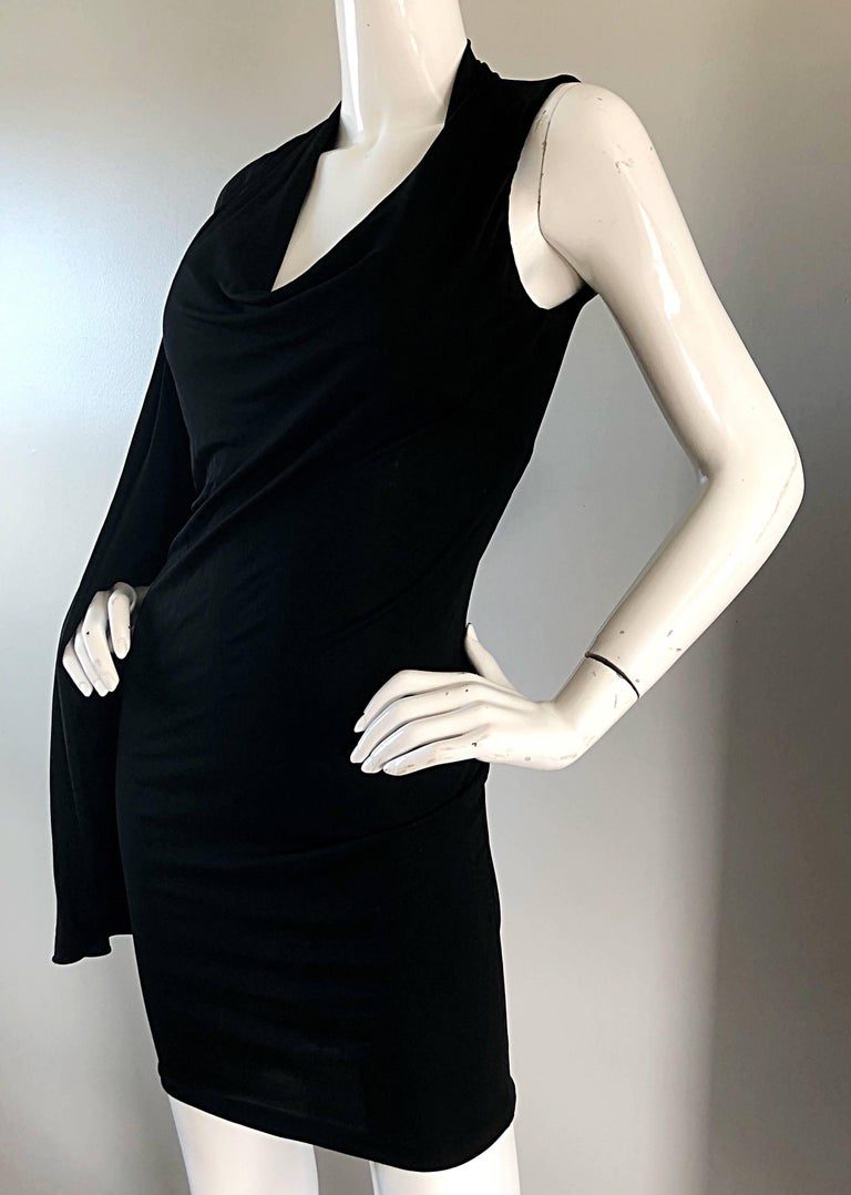 NWT Vintage Halston One Shoulder Black Jersey Grecian Mini Dress For ...