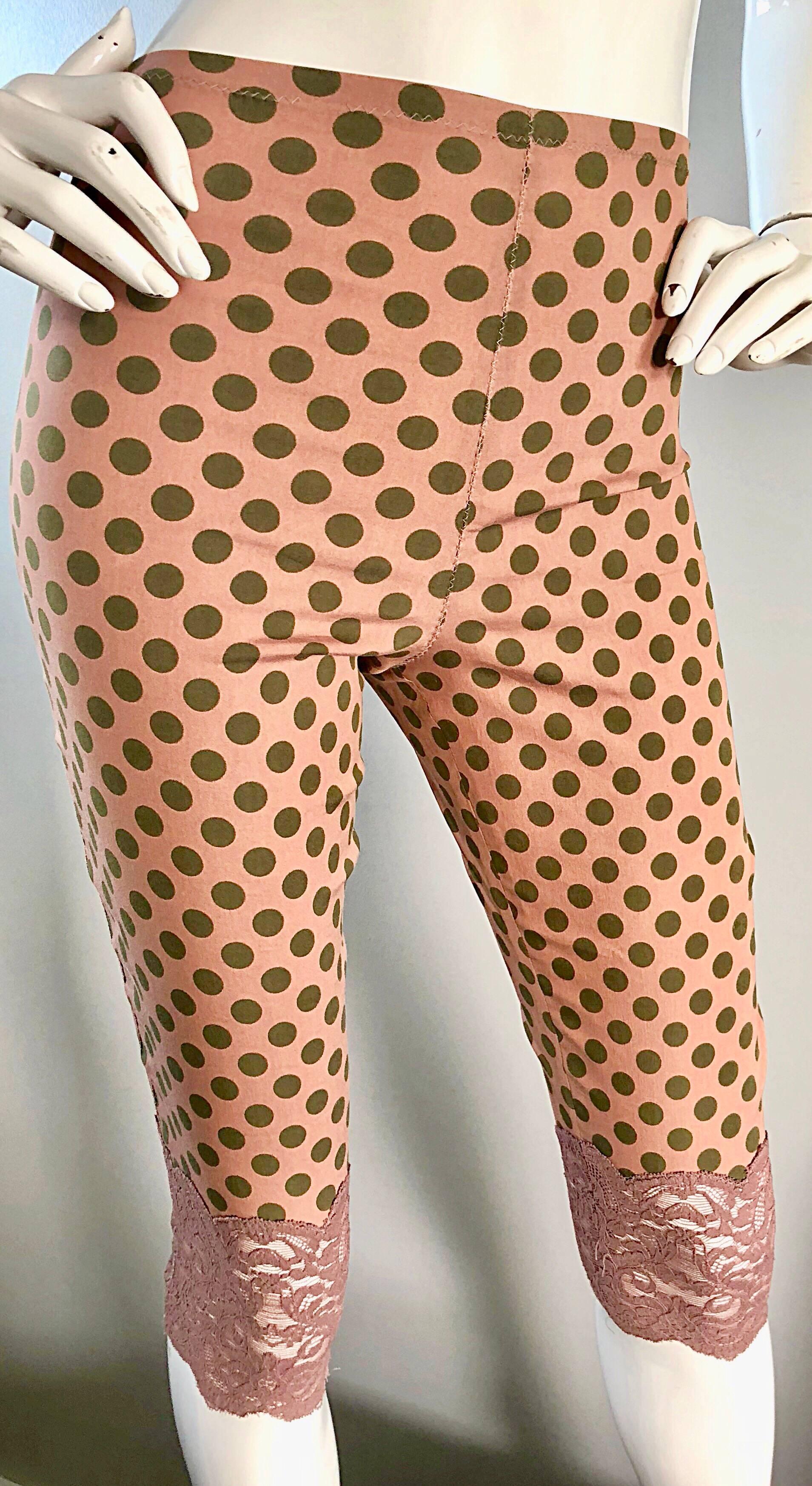 1990s Jean Paul Gaultier Salmon Pink Olive Green 90s Vintage Capri Pants Shorts 2