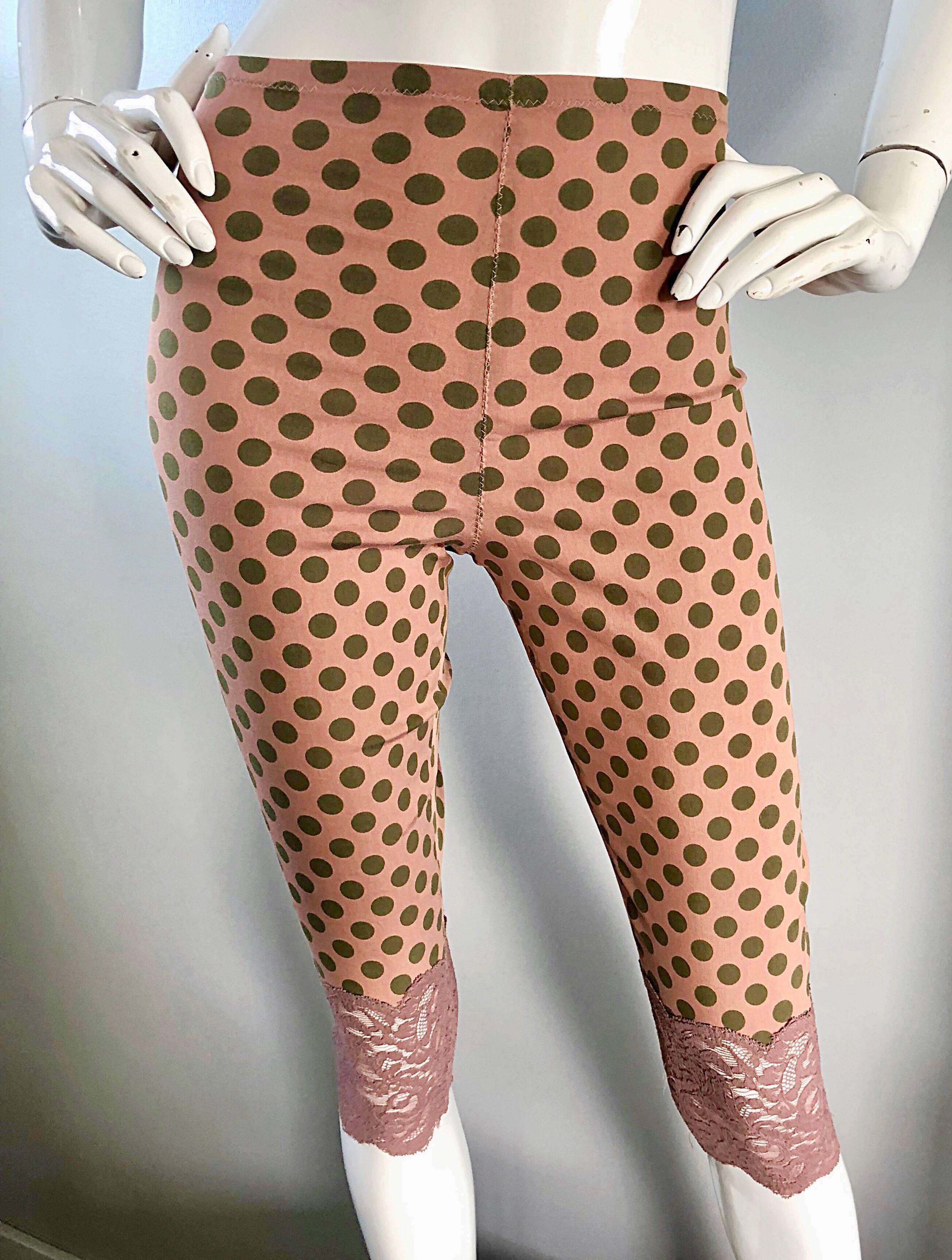 1990s Jean Paul Gaultier Salmon Pink Olive Green 90s Vintage Capri Pants Shorts 4