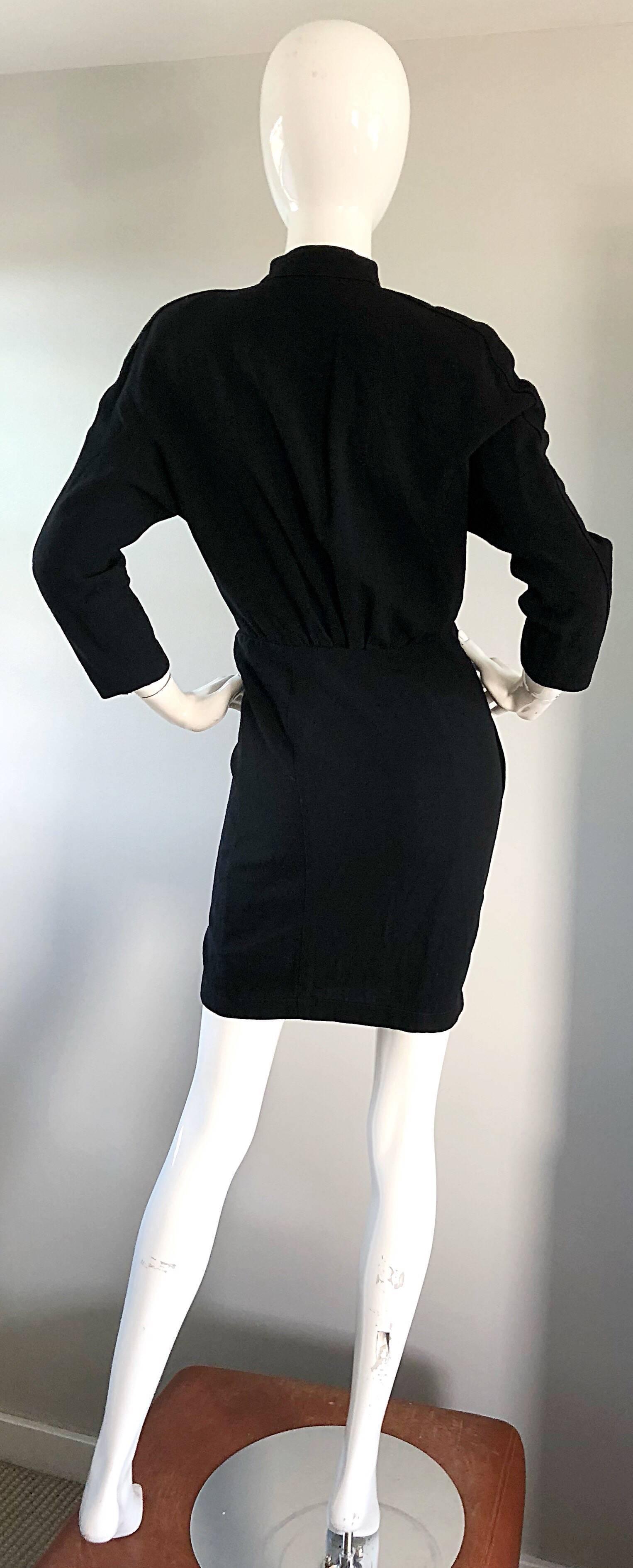 Thierry Mugler 1990s Black Wool Asian Kimono Inspired Vintage Mini Dress  1