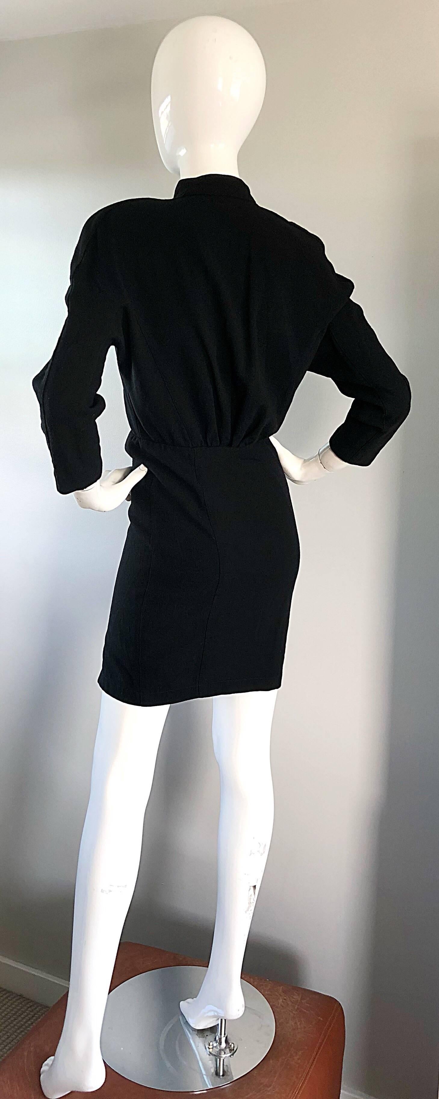 Thierry Mugler 1990s Black Wool Asian Kimono Inspired Vintage Mini Dress  4