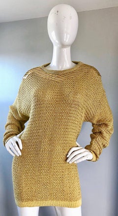 Marshall Rousso Vintage Gold Metallic Studded One Size Slouchy 1980s Sweater