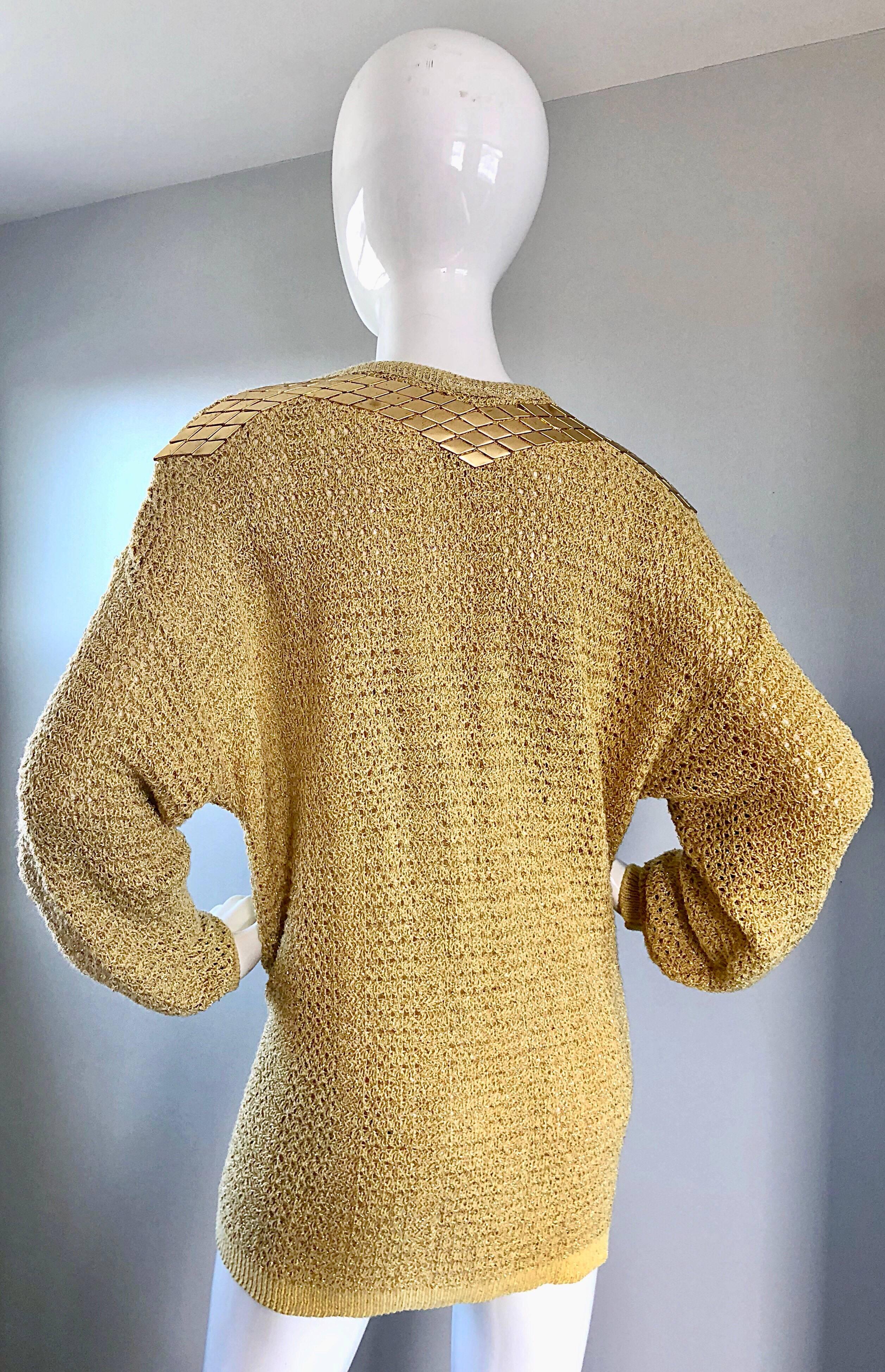 Women's Marshall Rousso Vintage Gold Metallic Studded One Size Slouchy 1980s Sweater For Sale