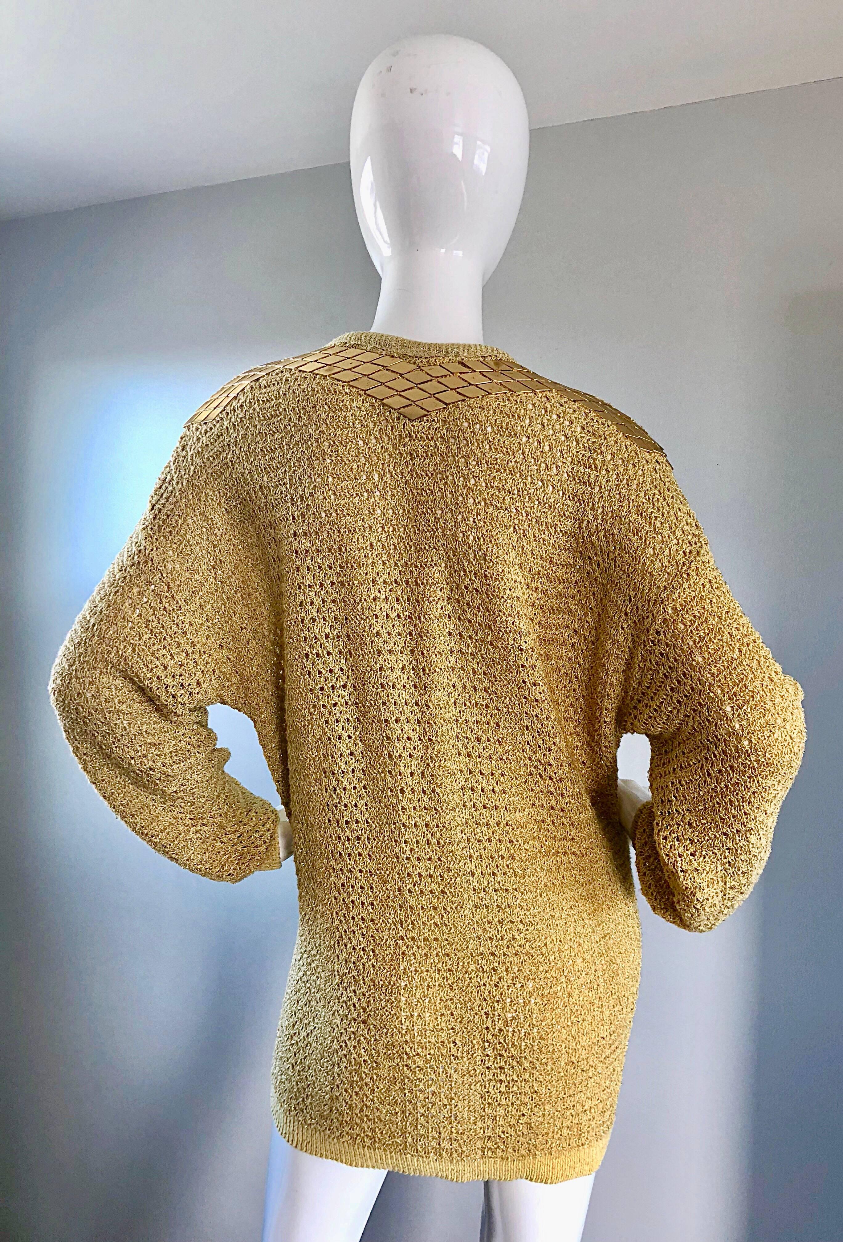 Marshall Rousso Vintage Gold Metallic Studded One Size Slouchy 1980s Sweater In Excellent Condition For Sale In San Diego, CA