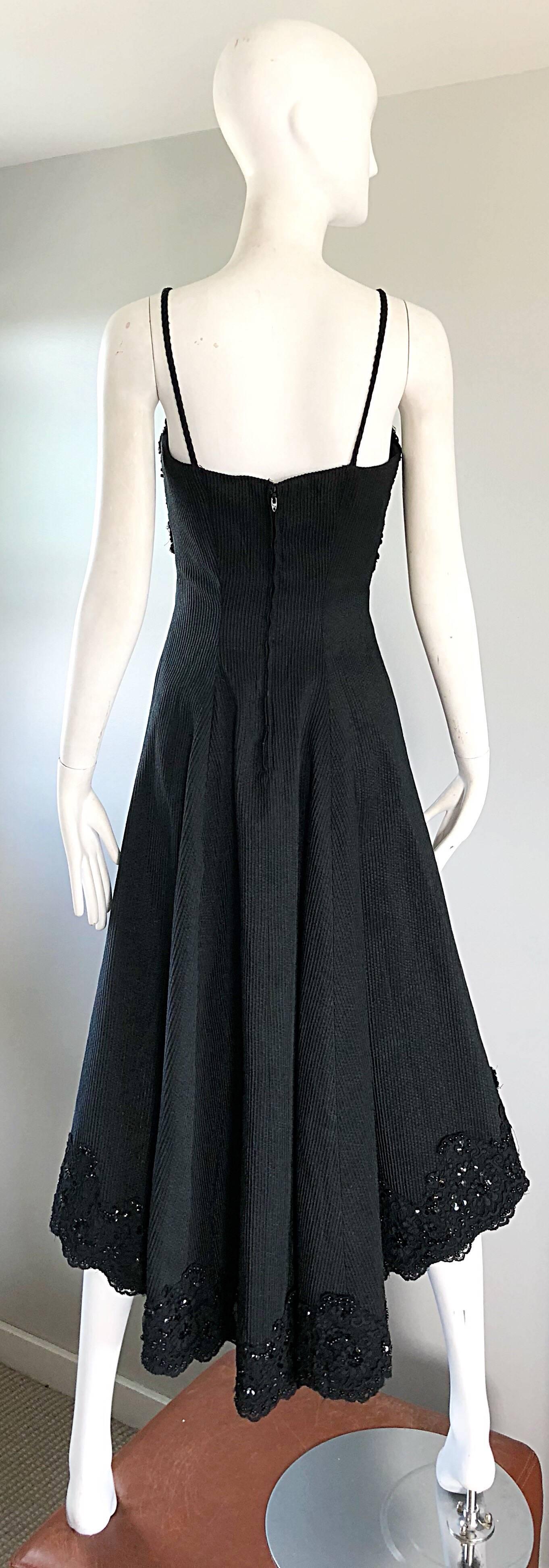 Women's 1990s Couture Black Silk Hi - Lo Beaded Sleeveless 50s Style Cocktail Dress For Sale