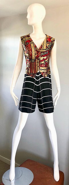 Cardinali Abstract Vest and Black and White High Waisted Shorts w Provenance 60s
