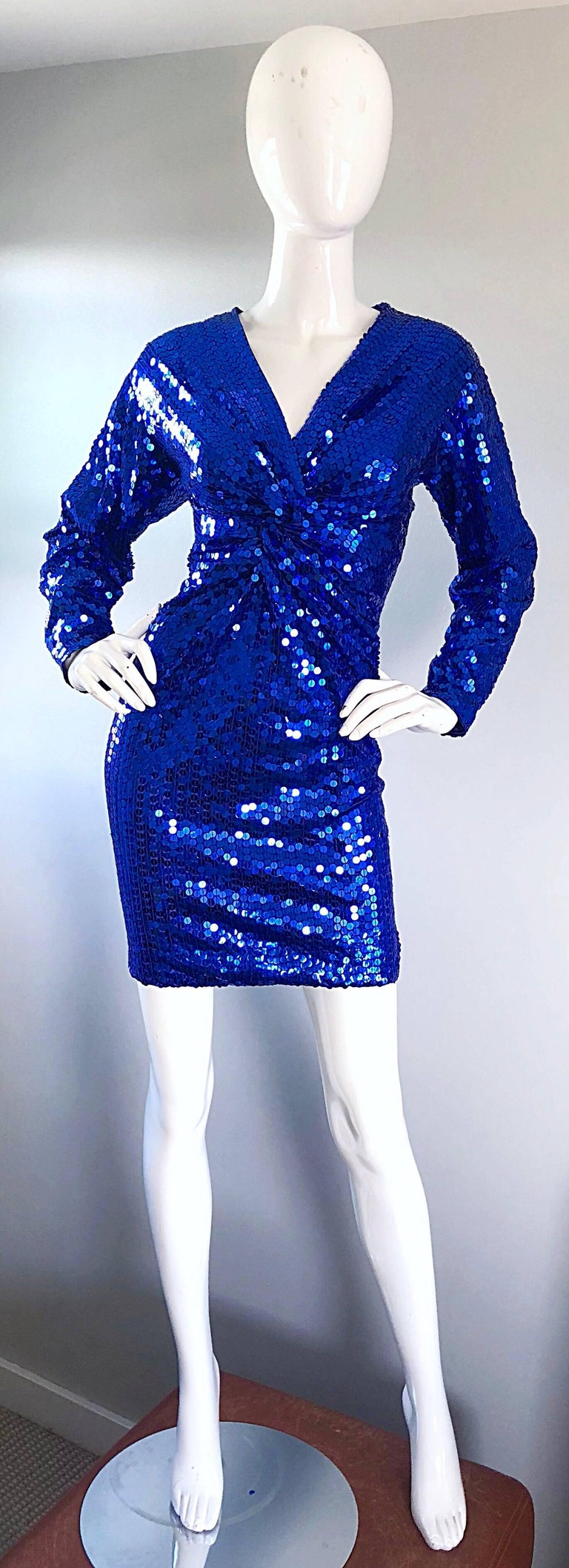 Oleg Cassini Vintage Royal Blue 1990s Fully Sequined Long Sleeved
