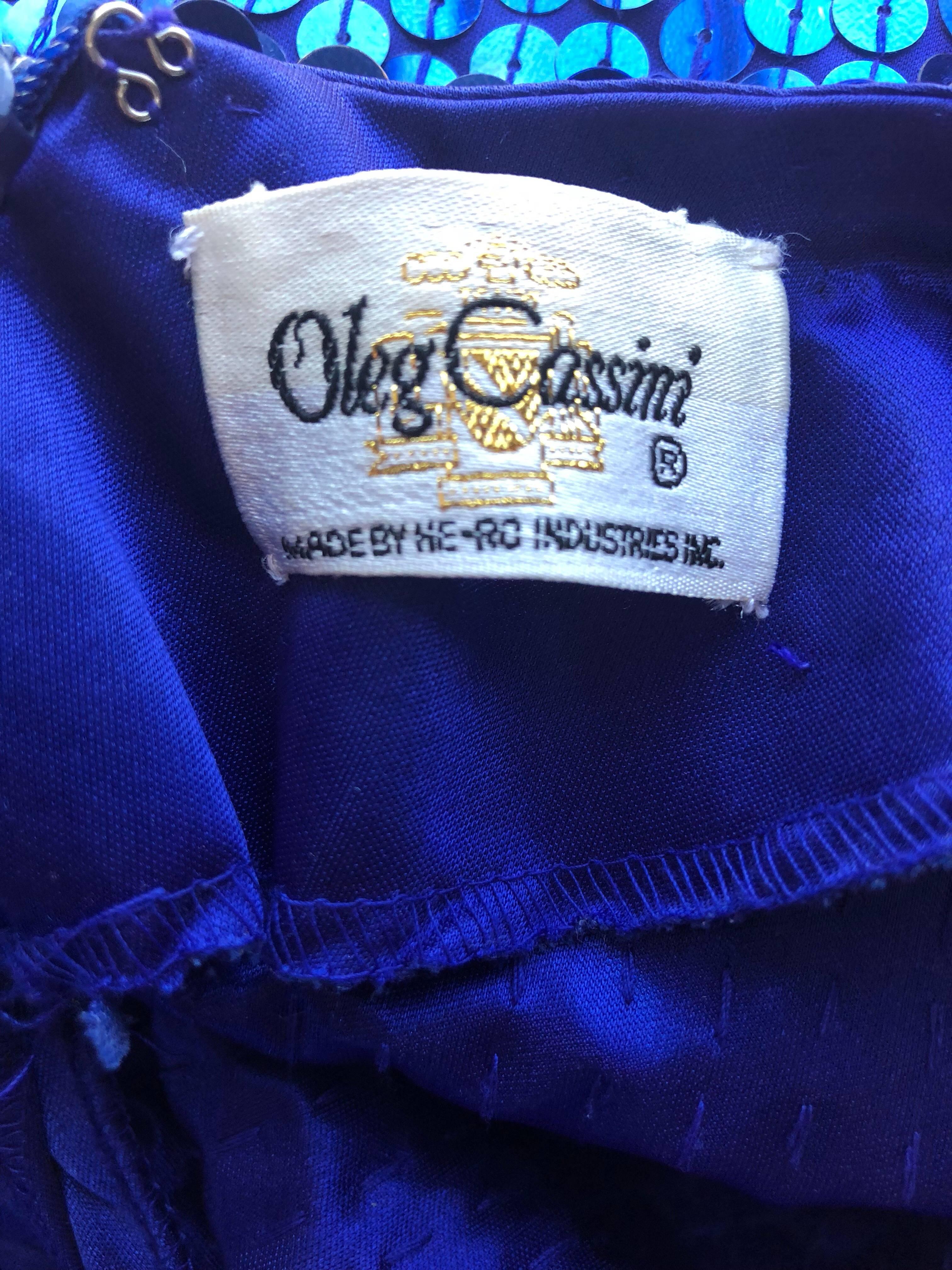 Oleg Cassini Vintage Royal Blue 1990s Fully Sequined Long Sleeved 90s Mini Dress For Sale 3