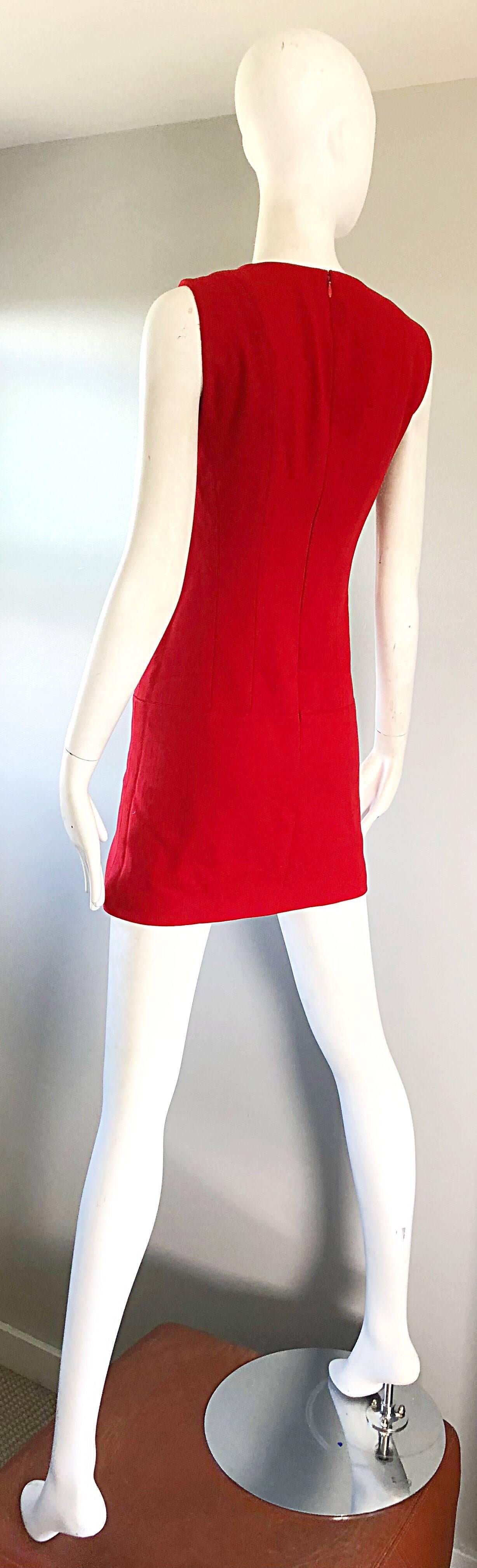 Women's Karl Lagerfeld Chic Vintage  1990s Does 1960s Lipstick Red Wool Mini Shift Dress