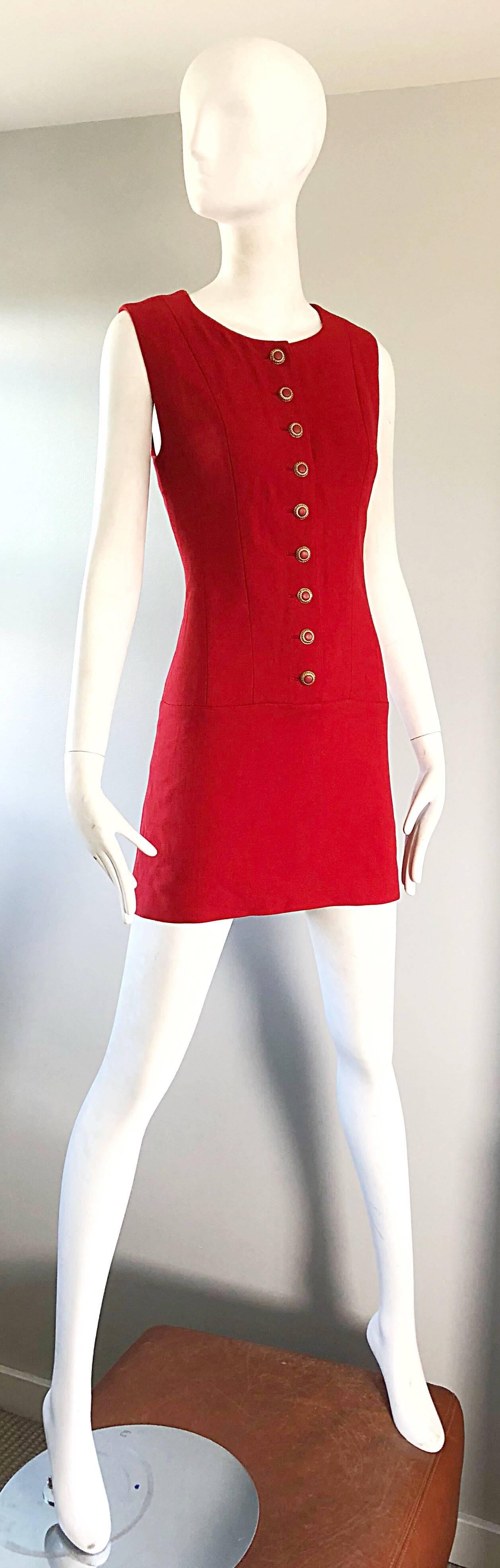 Karl Lagerfeld Chic Vintage  1990s Does 1960s Lipstick Red Wool Mini Shift Dress 1