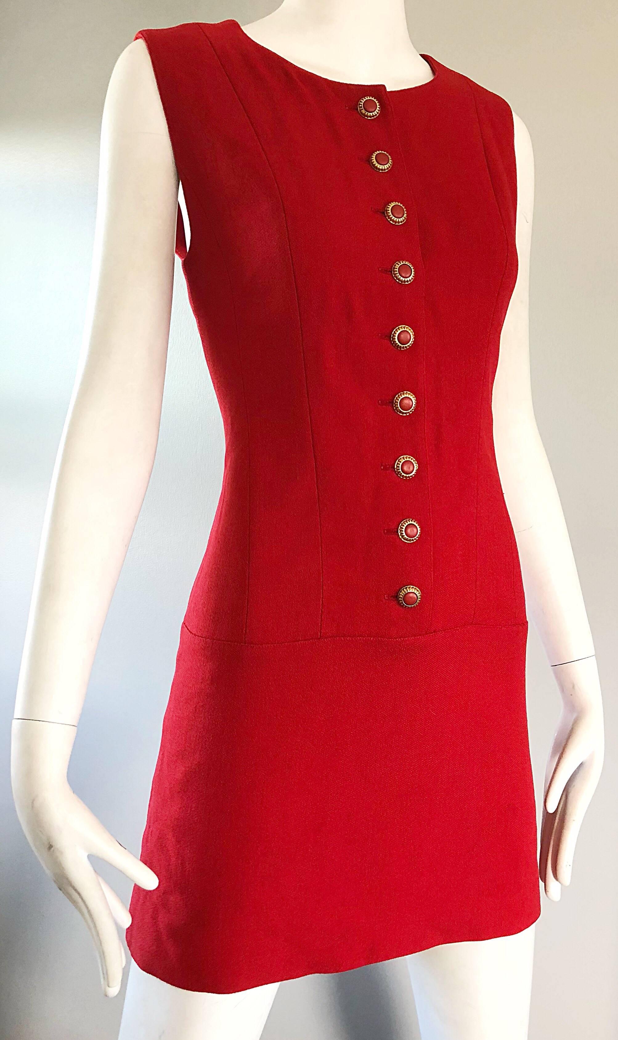Karl Lagerfeld Chic Vintage  1990s Does 1960s Lipstick Red Wool Mini Shift Dress 2