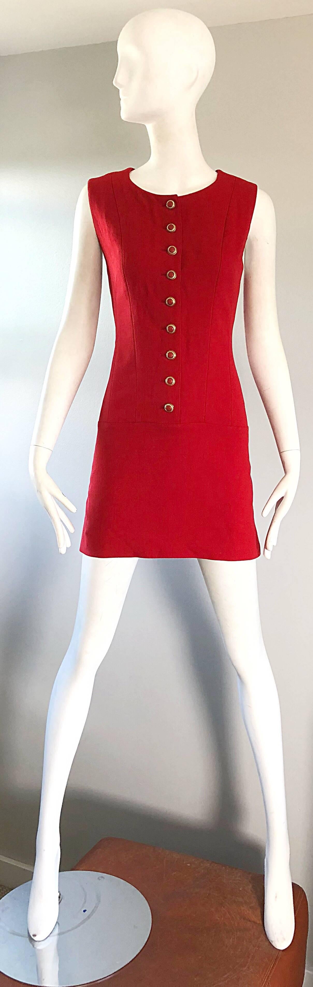 Karl Lagerfeld Chic Vintage  1990s Does 1960s Lipstick Red Wool Mini Shift Dress 3
