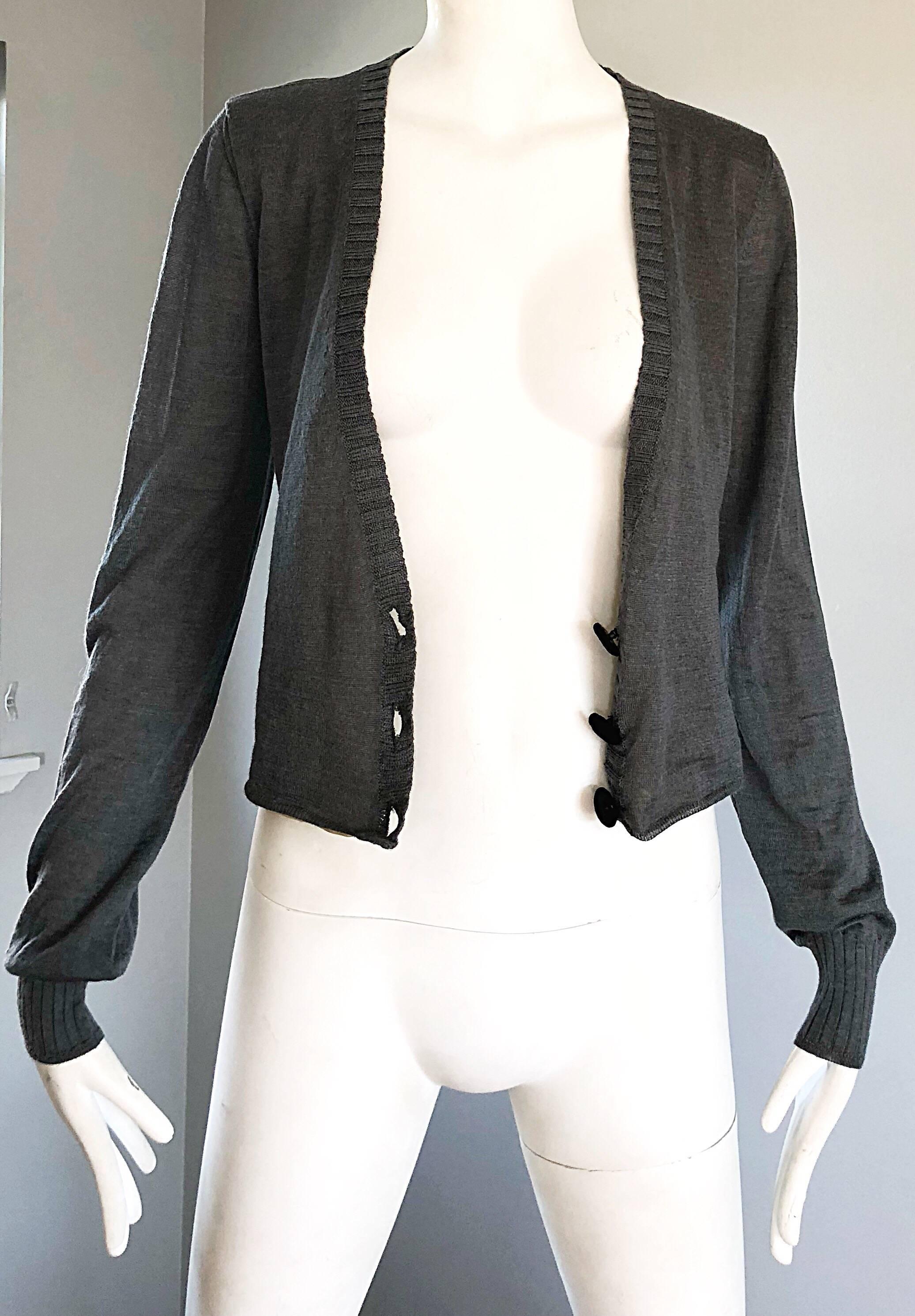 Lanvin Hiver 2006 Charcoal Grey Alpaca + Silk Button Up Cardigan Sweater In Excellent Condition In San Diego, CA
