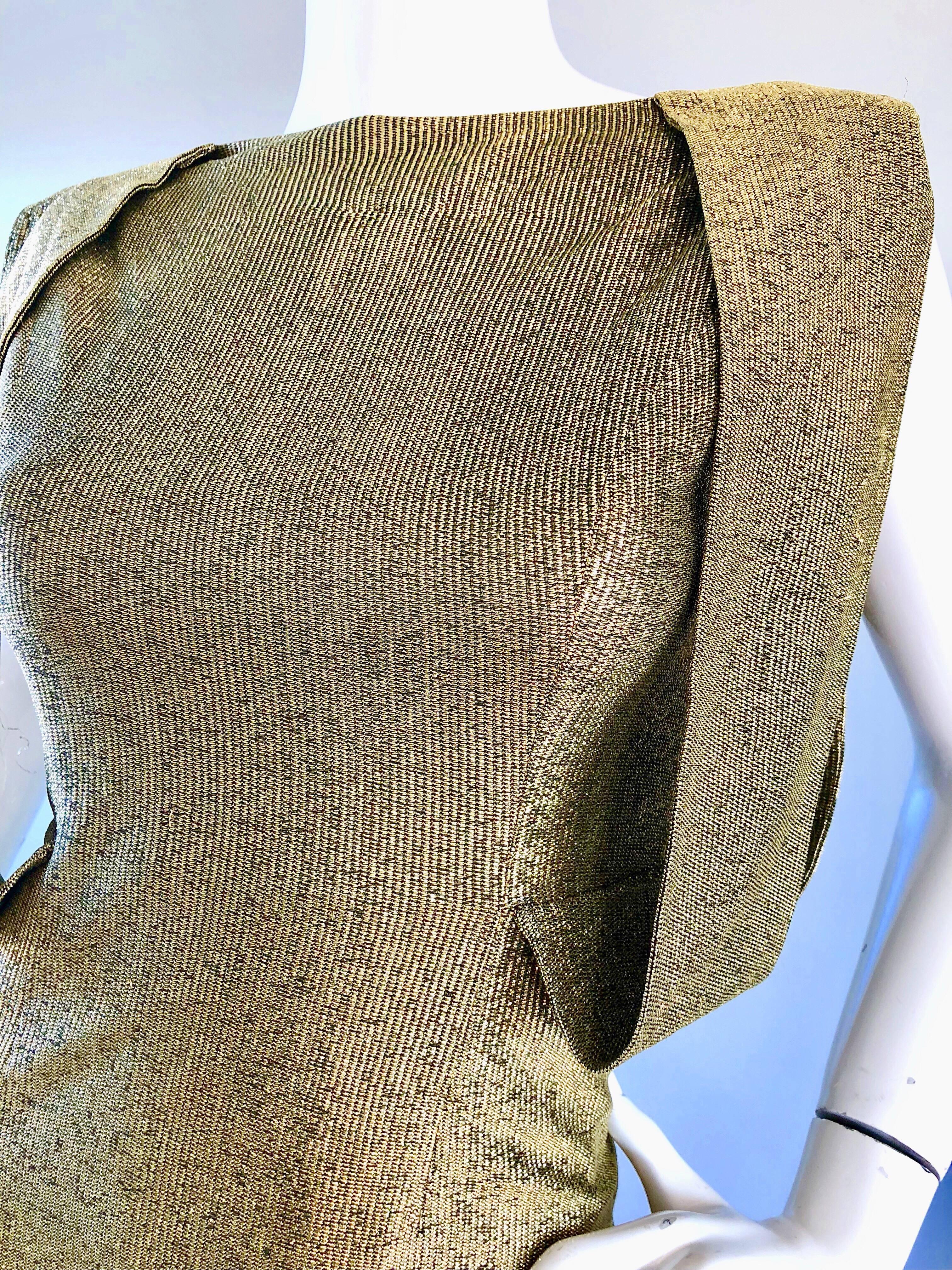 Splendido abito Demi Couture in oro metallizzato con taglio sulla schiena, vintage anni '50. in vendita 2