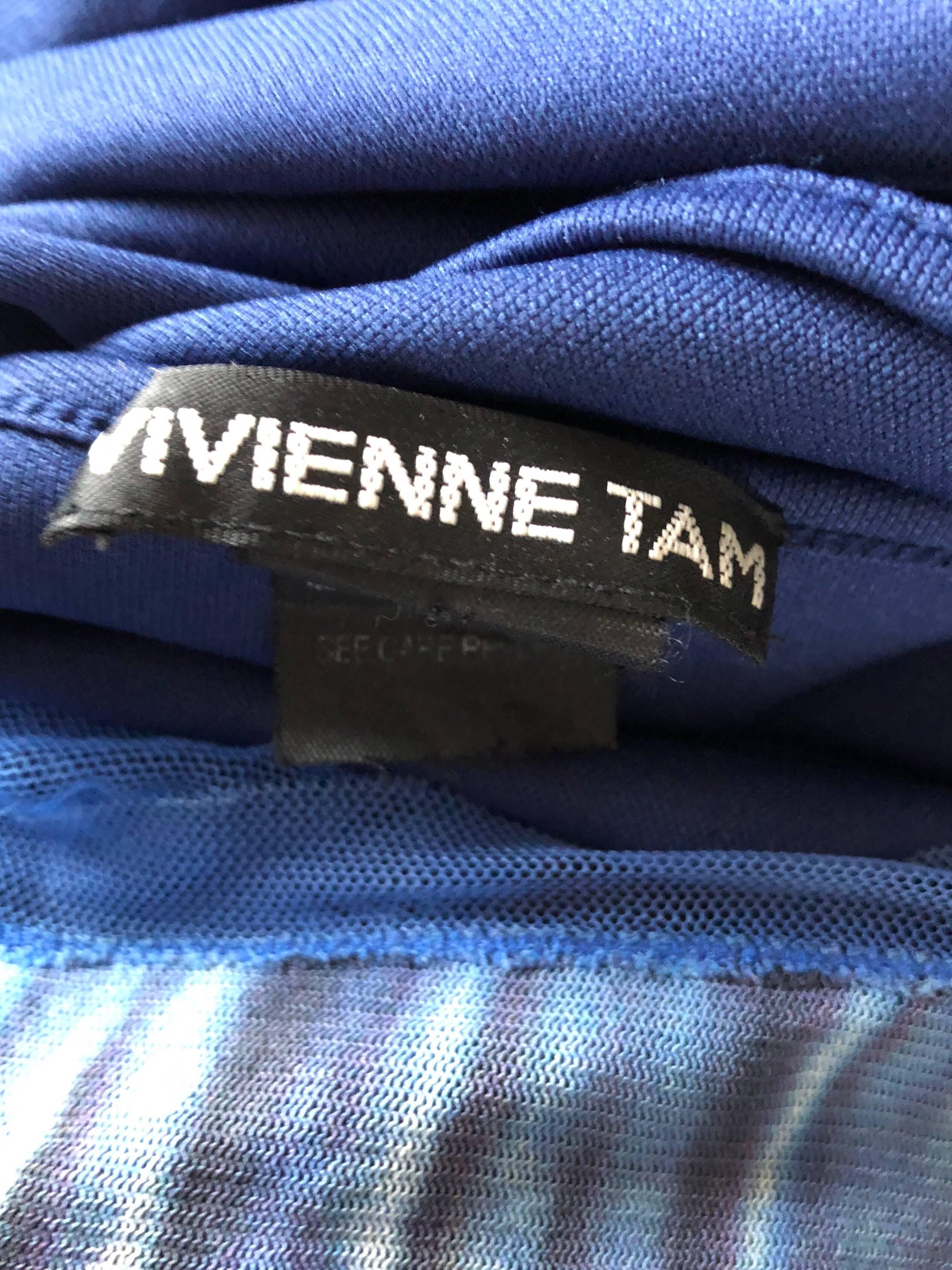Vivienne Tam - Robe vintage bleue semi-transparente à imprimé aquarelle multicolore, années 1990 en vente 5
