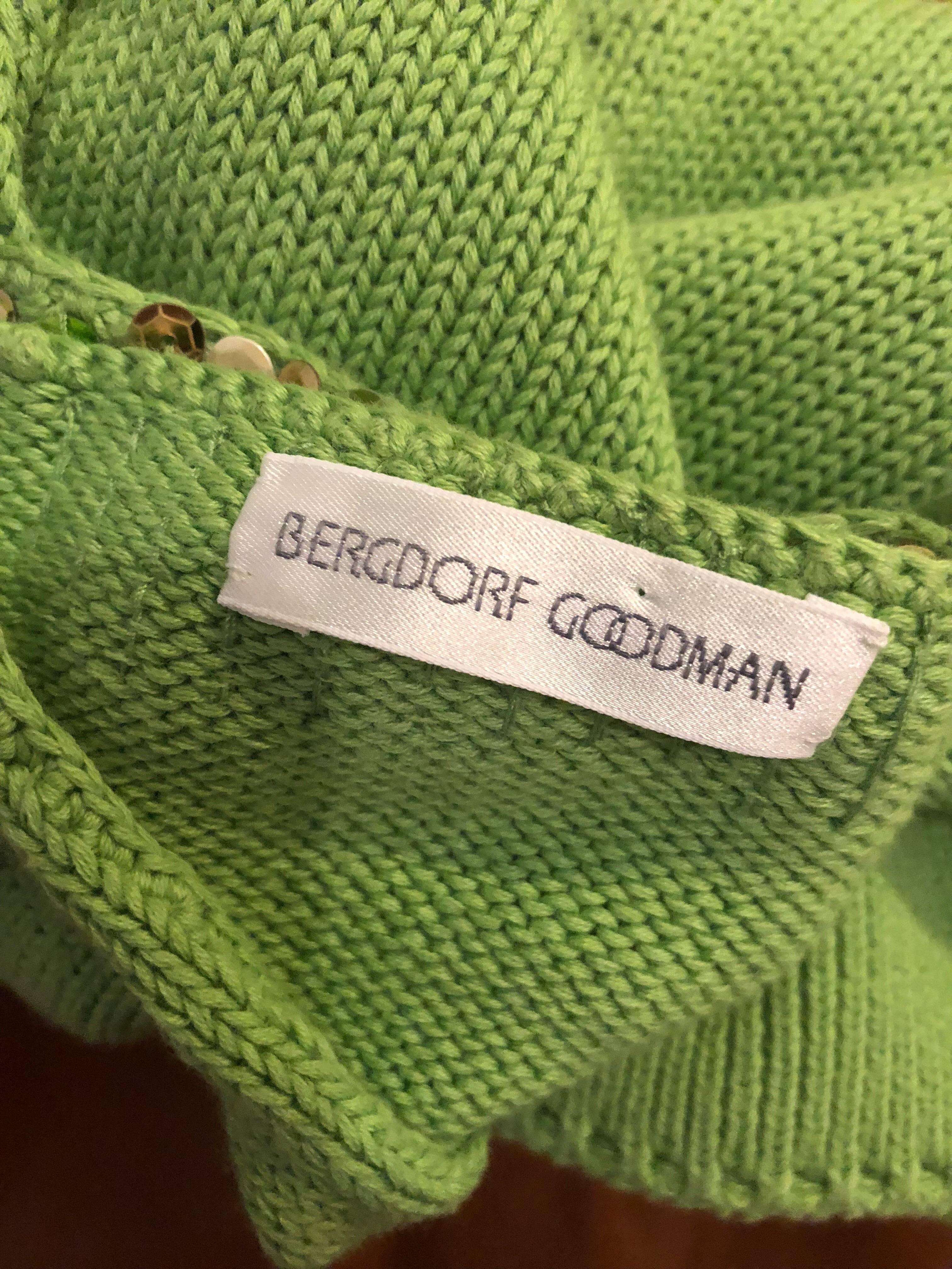 1990s Bergdorf Goodman 1960s Style Lime Neon Green Sequin Knit Sweater Shell Top 4