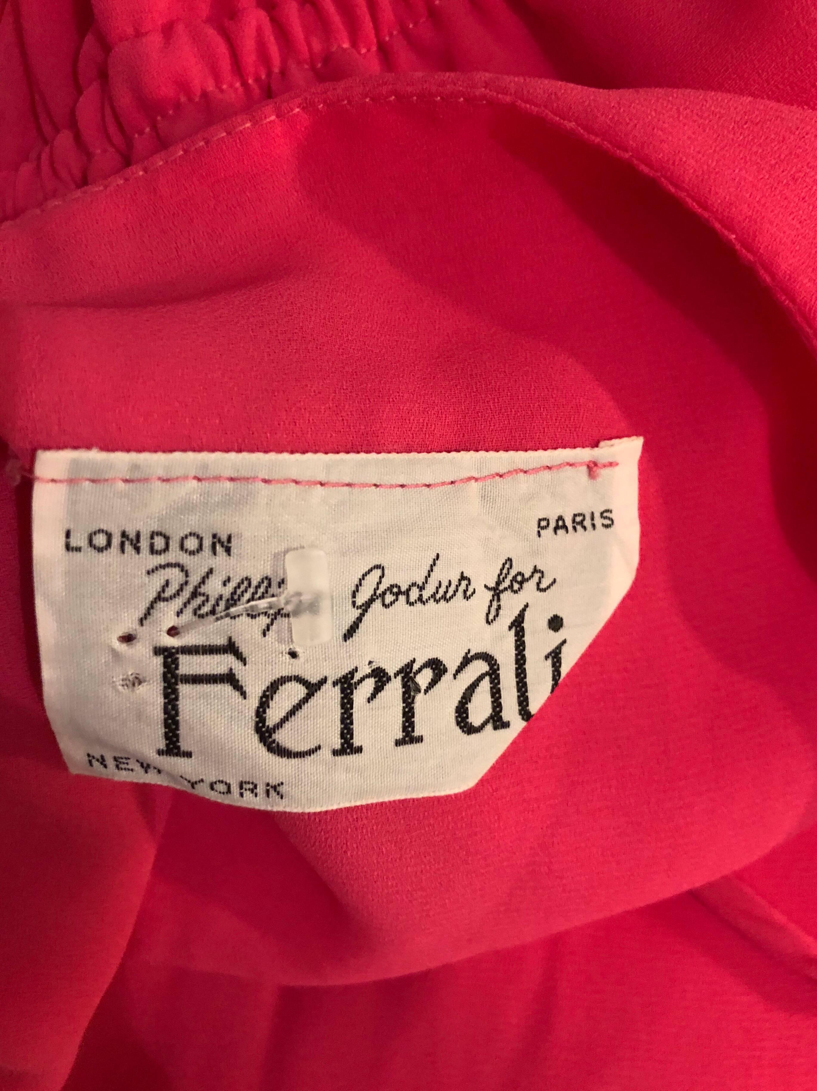 1970s Phillipe Jodur for Ferrali Hot Pink Crepe Sleeveless Belted Disco Dress For Sale 4