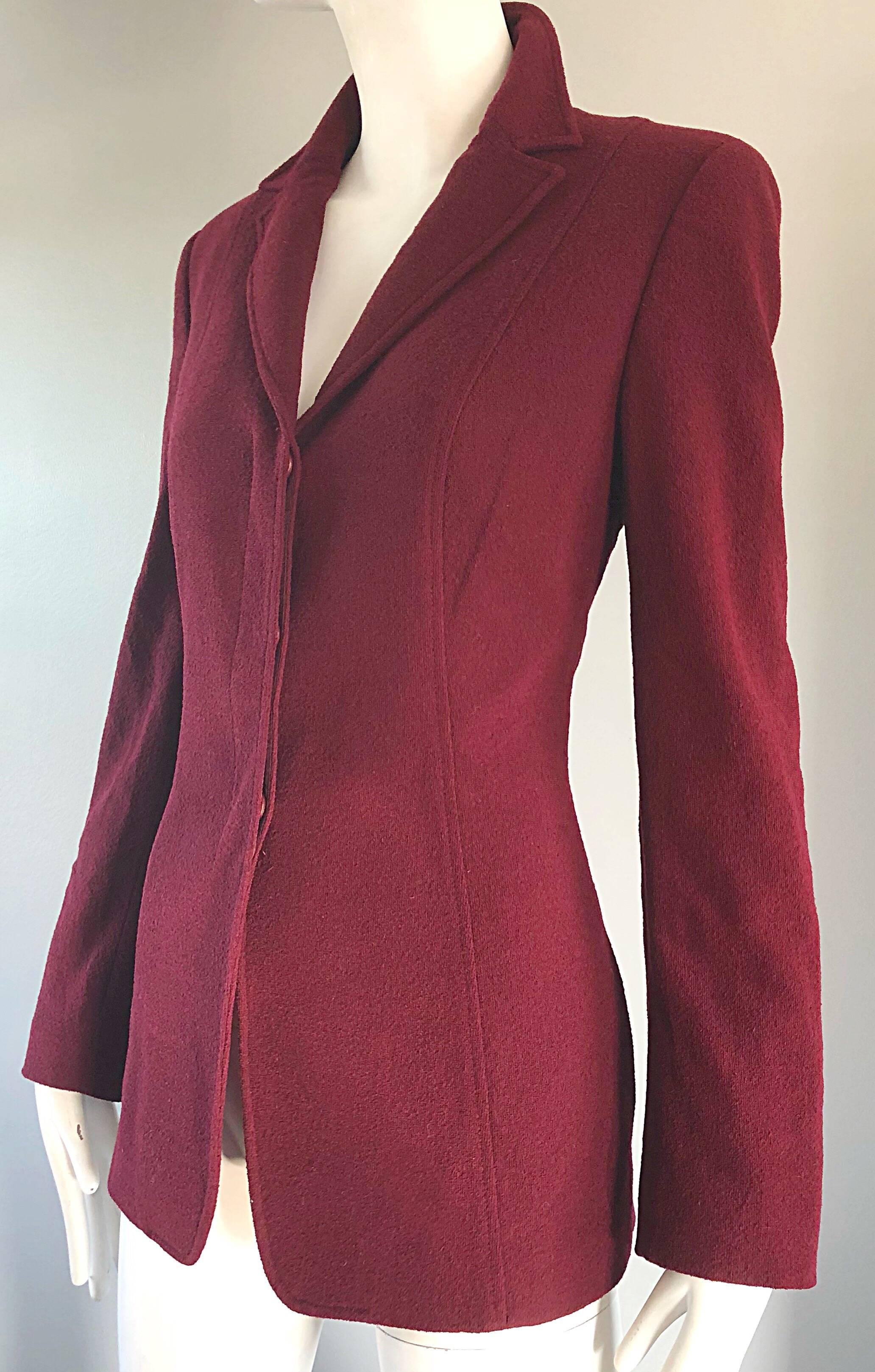 Women's Vintage Calvin Klein Collection 1990s Burgundy Maroon Size 4 /6 Blazer Jacket For Sale