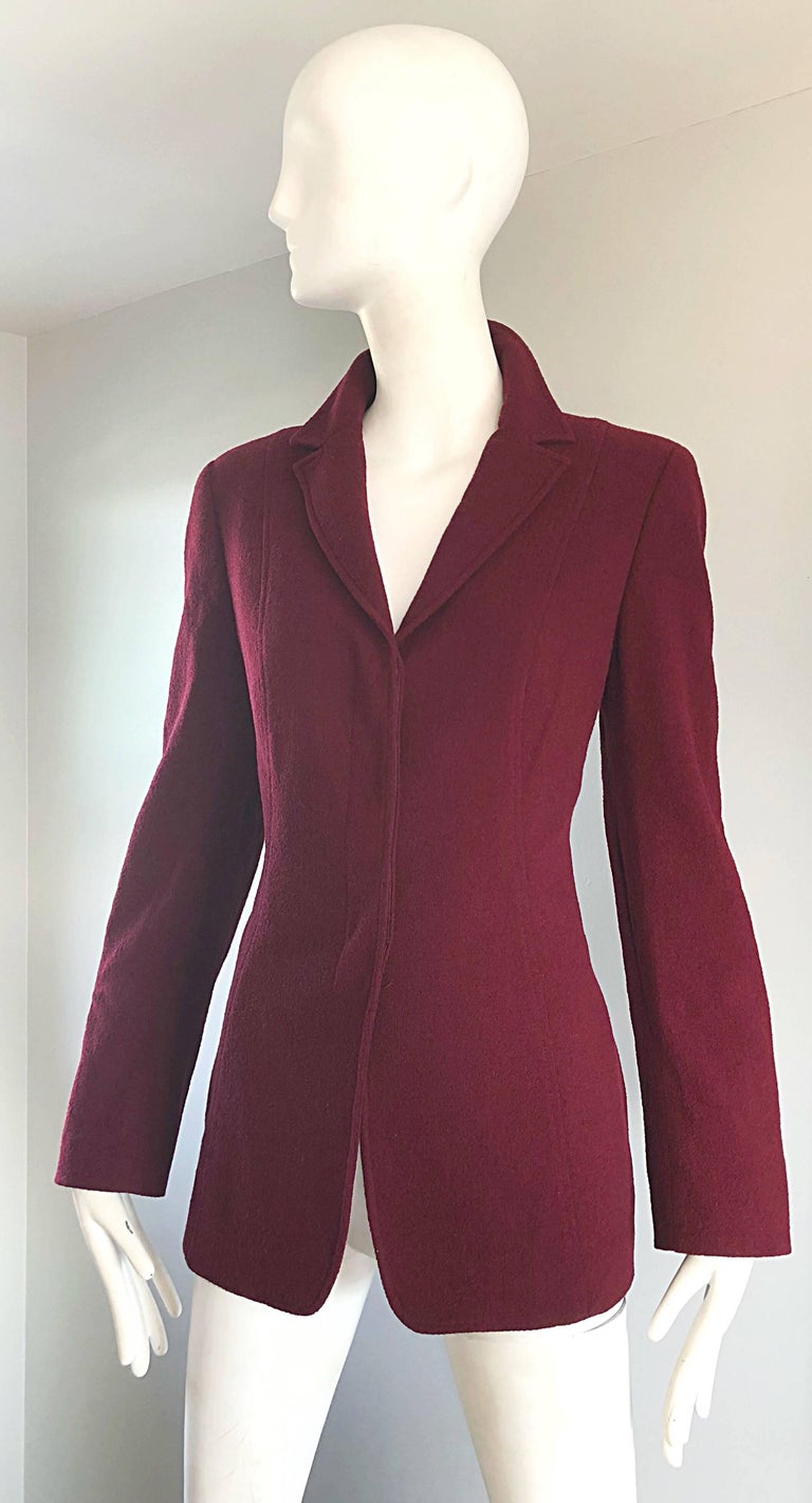 Vintage Calvin Klein Collection 1990s Burgundy Maroon Size 4 /6 Blazer ...